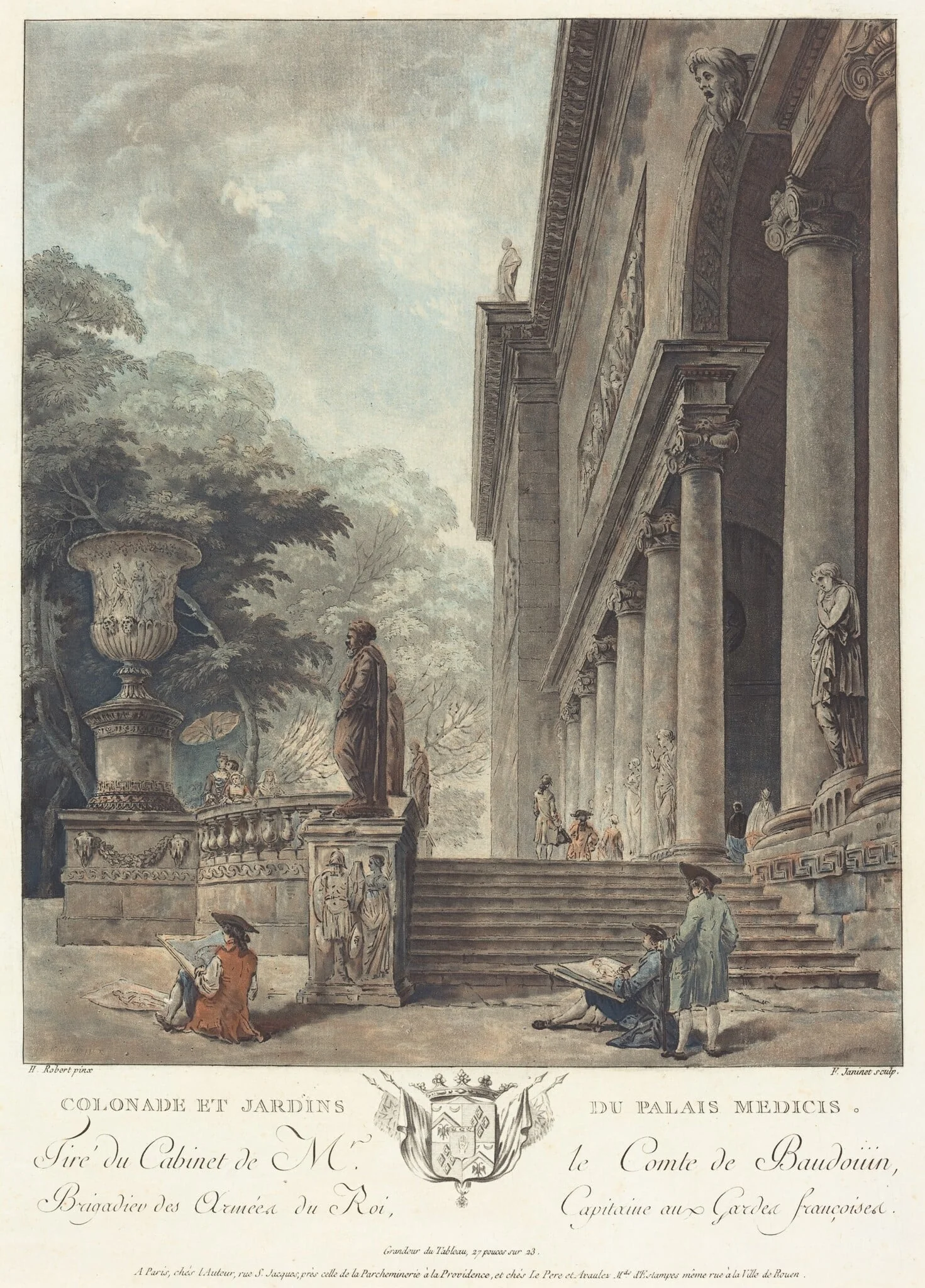 Colonade et Jardins du Palais Medicis (Colonnade and Gardens of the Medici Palace), by Jean-François Janinet, ink, 1776