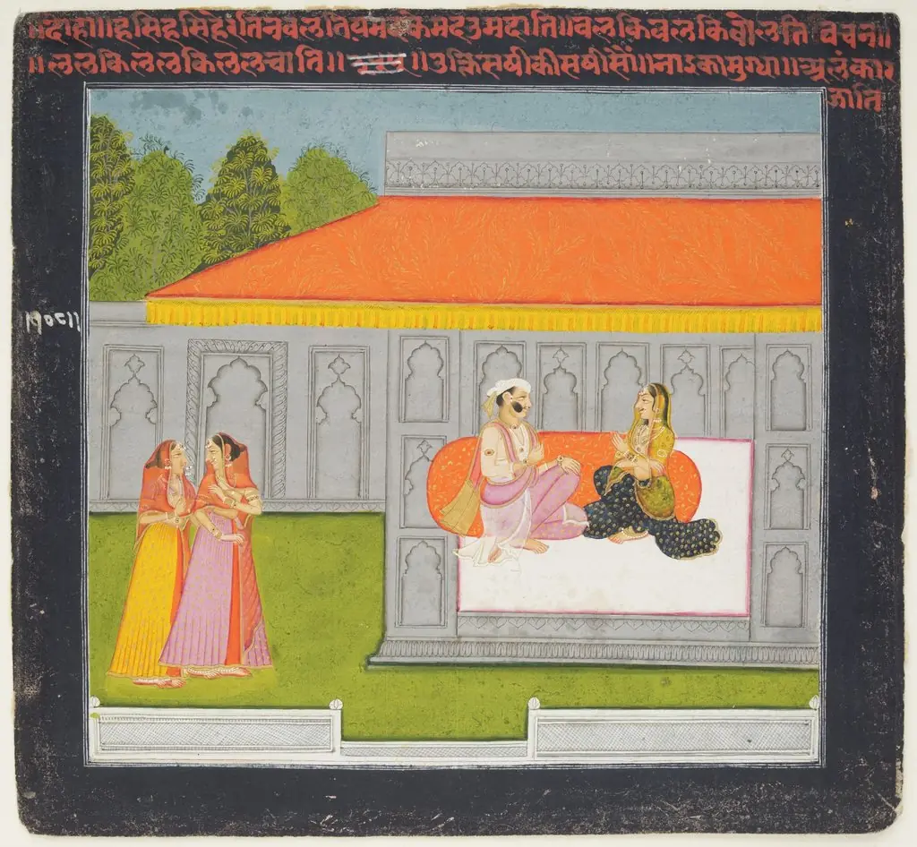 Hero and Heroine Subject: Prince and Lady in Pavilion with Two Attendants