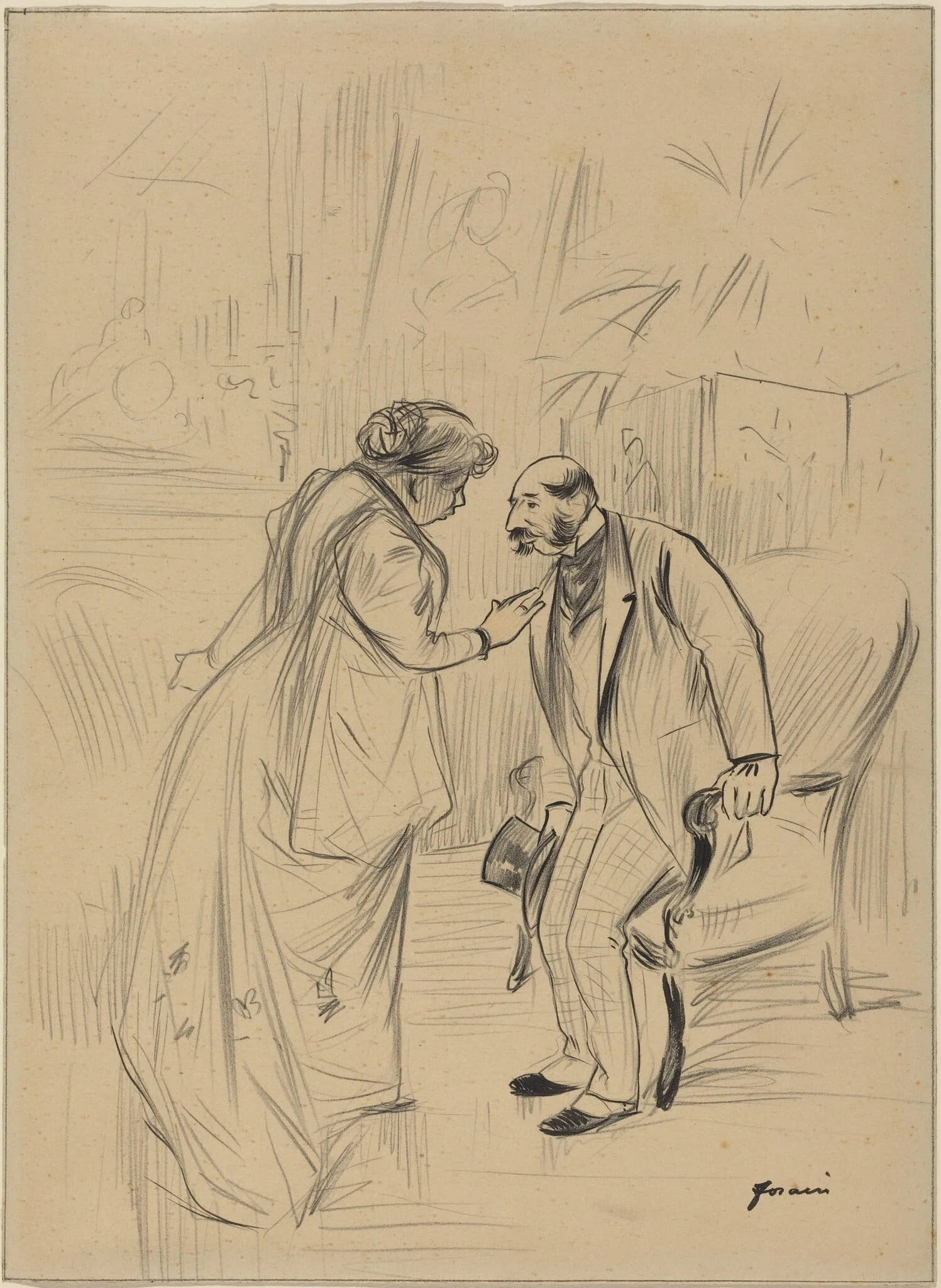 Comedie Parisienne, by Jean-Louis Forain, ink, 1892