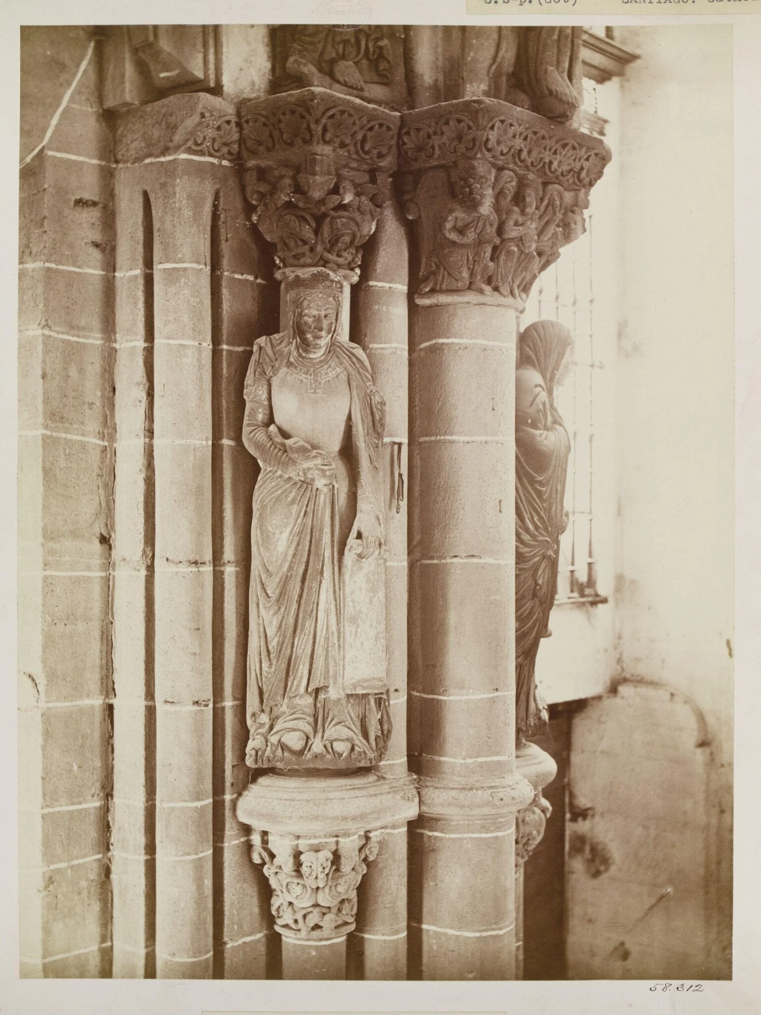 Cathedral, Santiago, Spain, Portico de la Gloria, Sculpture on responding pier, by Charles Thurston Thompson, photographic, 1867