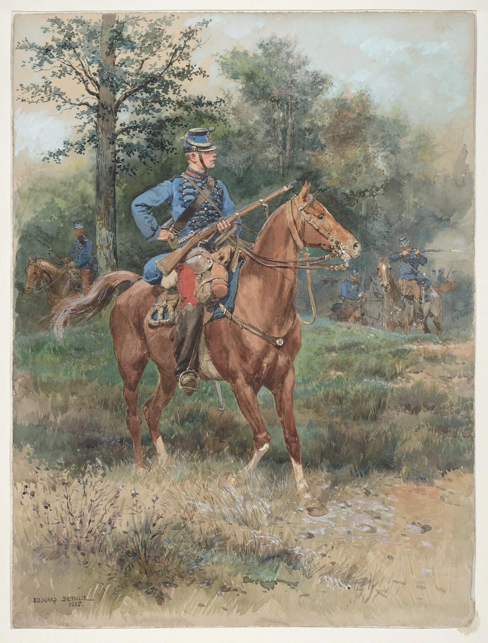 Chasseur à Cheval (Soldier on Horseback), by Jean-Baptiste Edouard Detaille, gouache, 1885