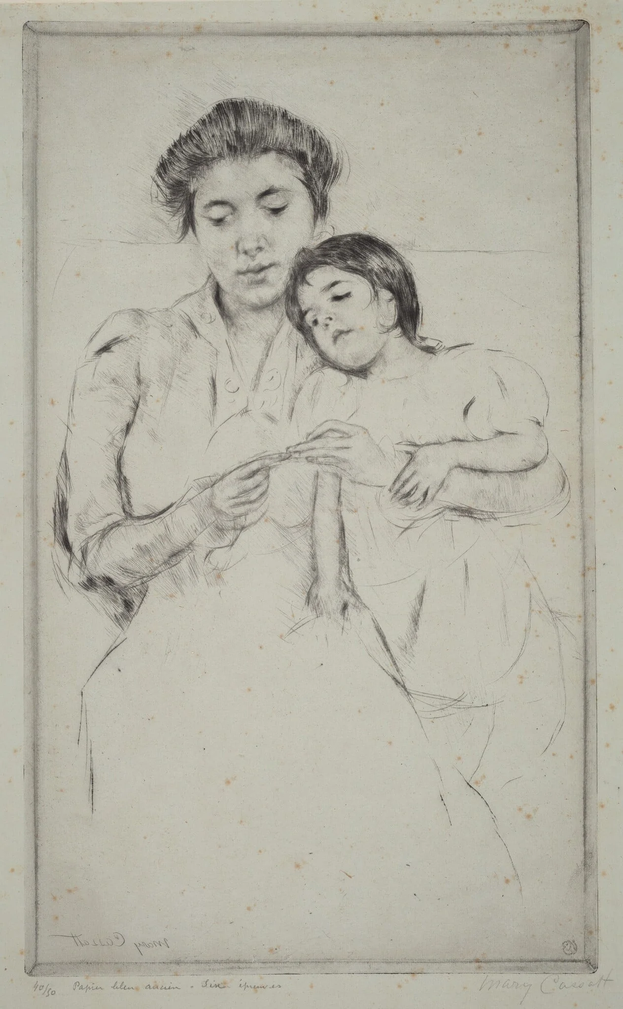 The Crocheting Lesson, by Mary Cassatt, ink, 1902