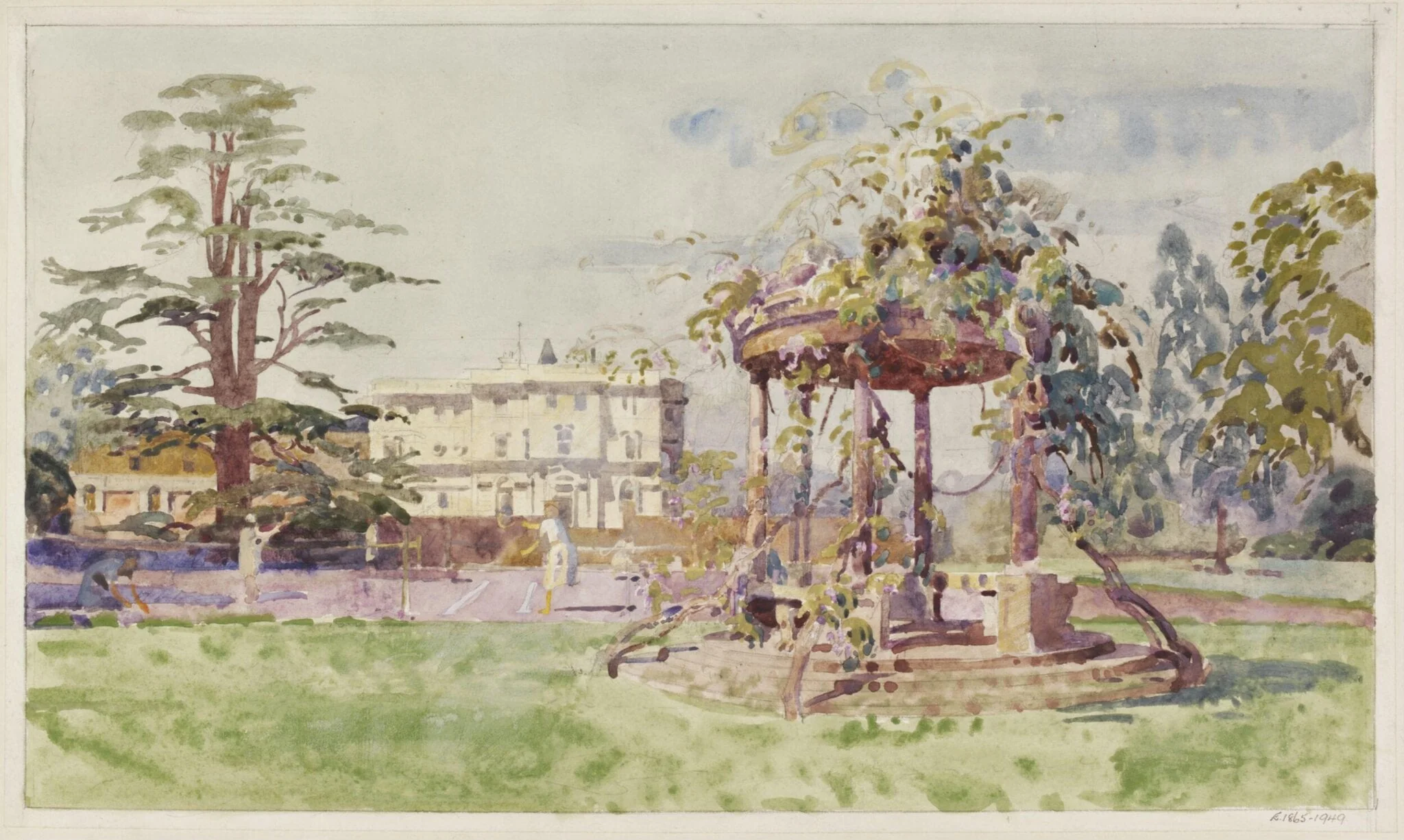 Cannons Park, Edgware; from the Tennis Courts, by Bayes, watercolor, 1940