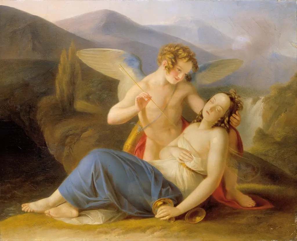 Psyche is awakened from fainting by Cupid's arrow