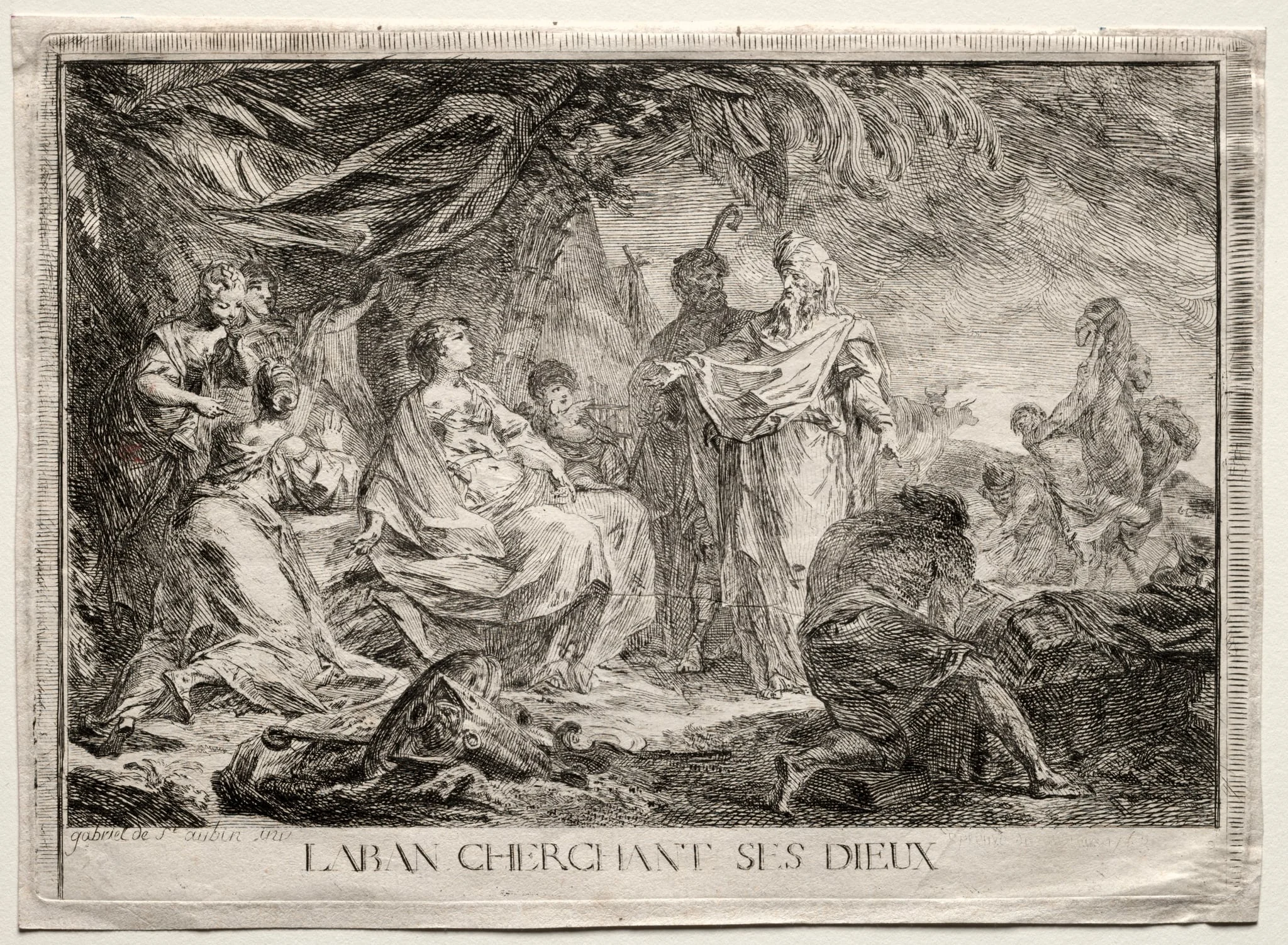 Laban Searching for His Household Gods, by Augustin de Saint-Aubin, 1763