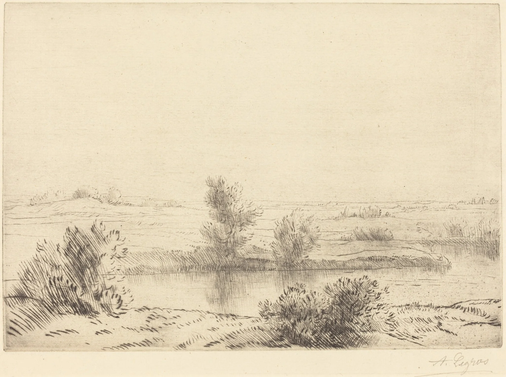 Marsh (Les marais), by Alphonse Legros, ink, 1874