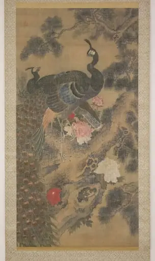 松牡丹孔雀図|Peacocks, Pine Tree, and Peonies
