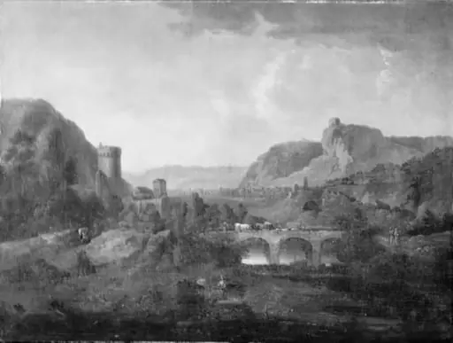 Mountain Scenery with a River and a Bridge