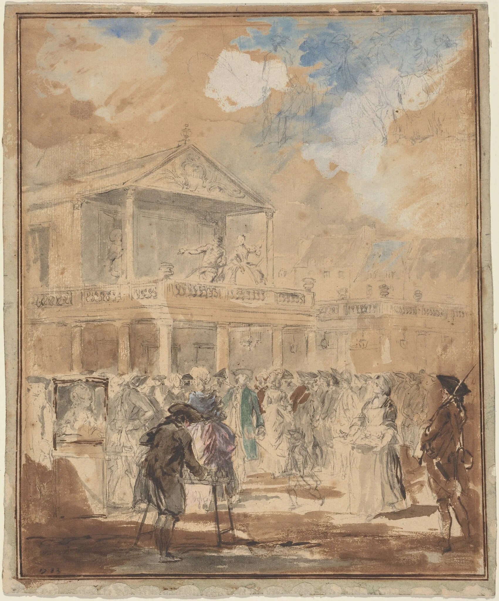 Parade (A Theatrical Procession in Paris), by Augustin de Saint-Aubin, chalk, 1772