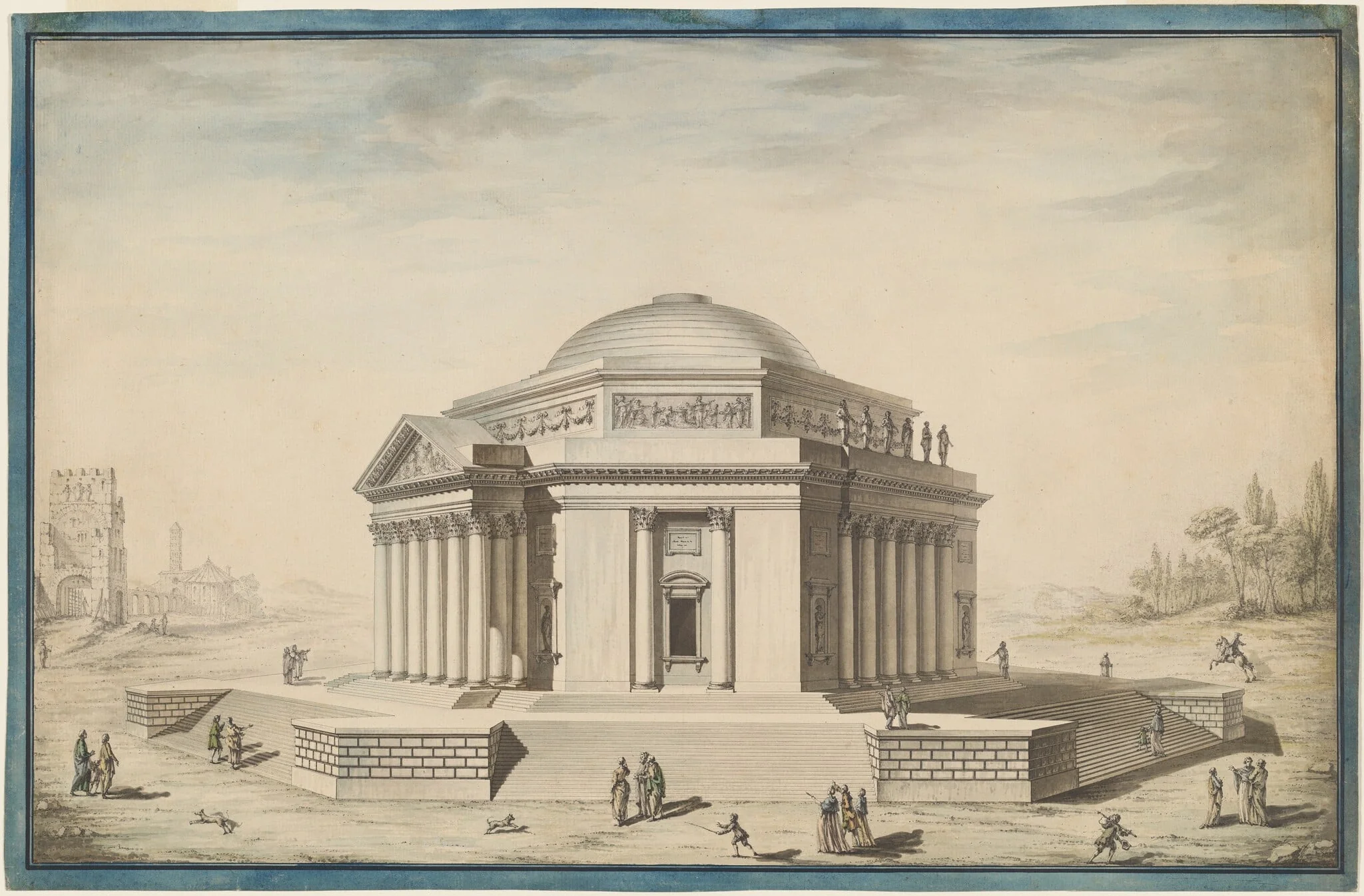 Hexagonal Temple in an Italianate Landscape