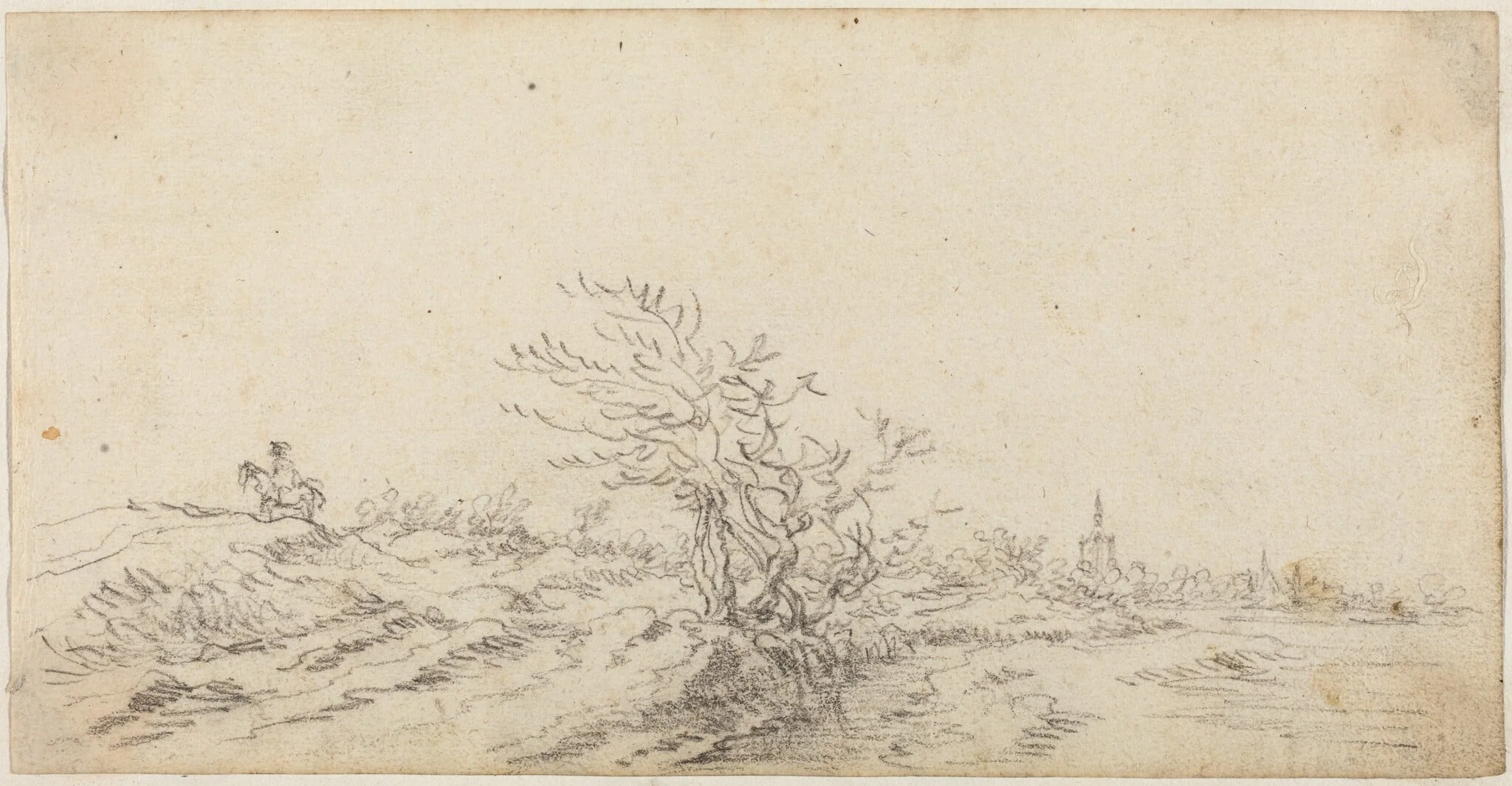 Horseman among the Dunes, by Jan van Goyen, chalk, 1628