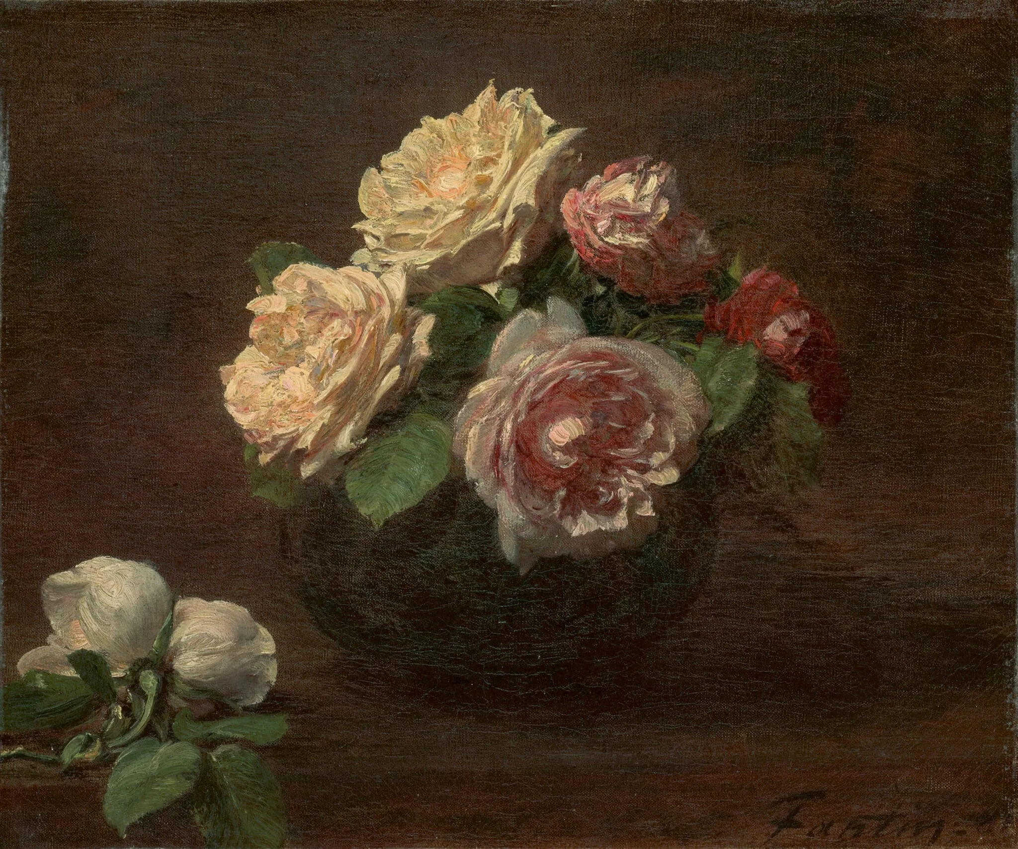 Roses in a Bowl, by Henri Fantin-Latour, oil, 1881