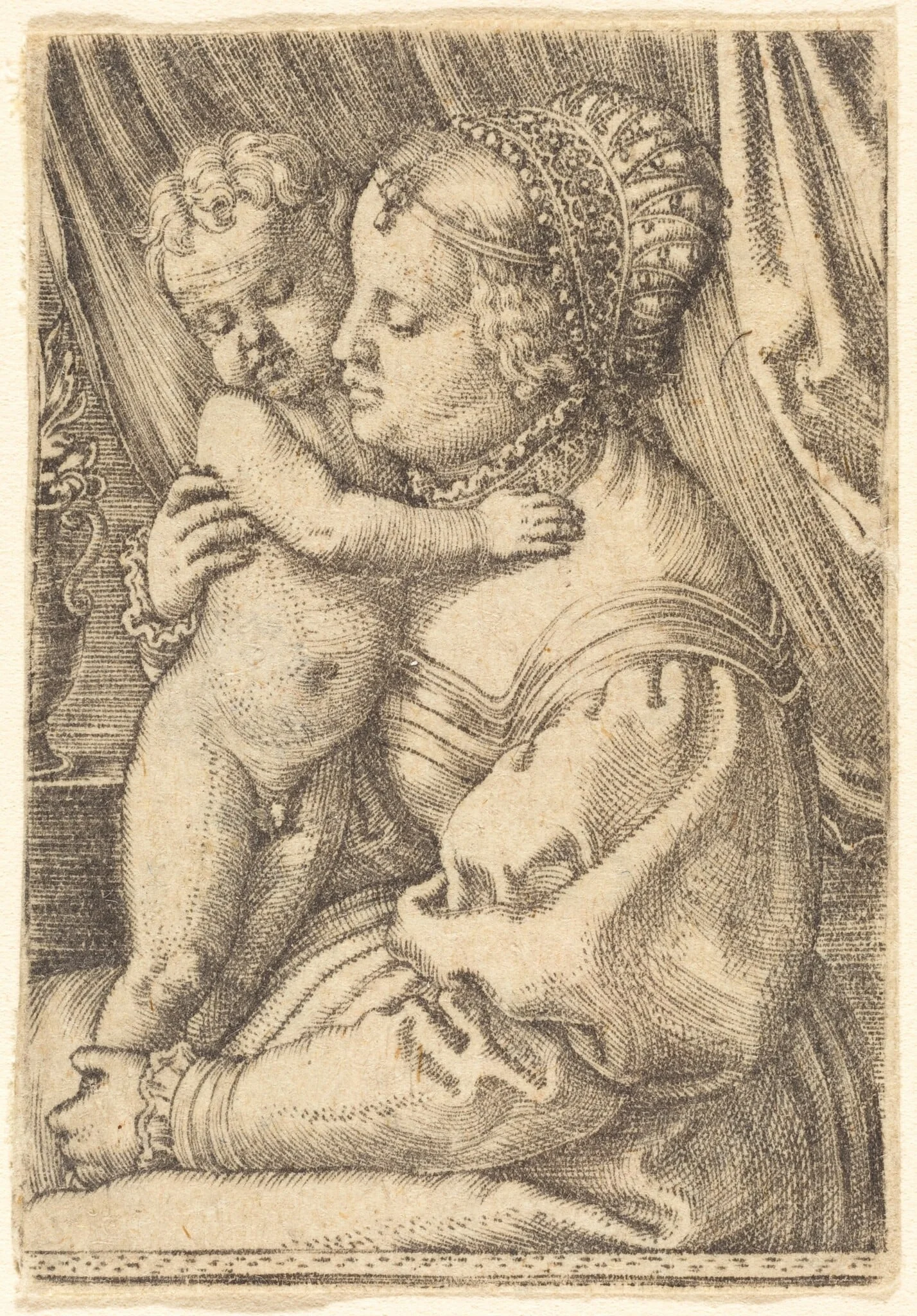 Madonna with Flower Vase, by Barthel Beham, ink, 1529