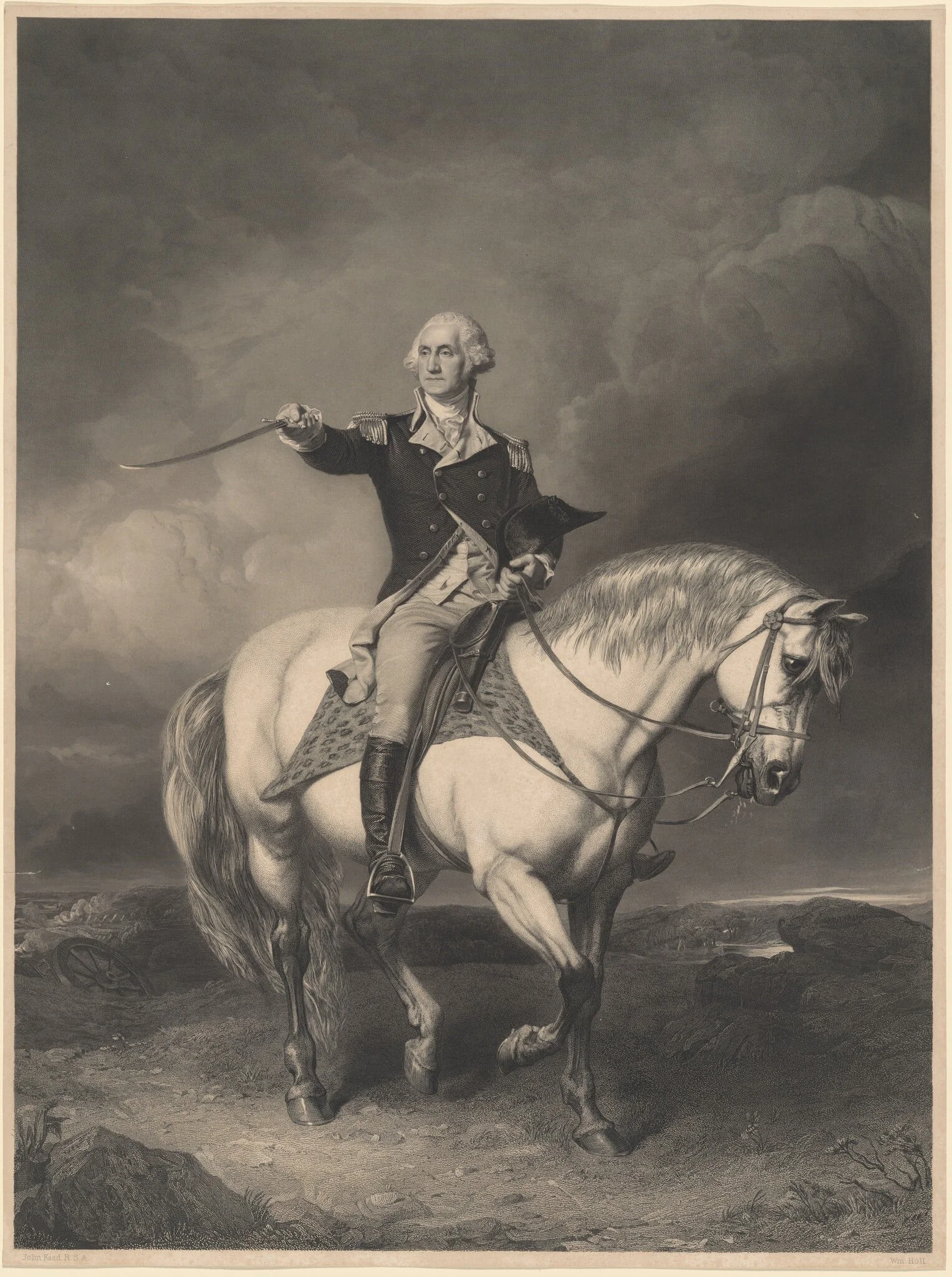 George Washington on Horseback, by William Holl II, ink, 1839