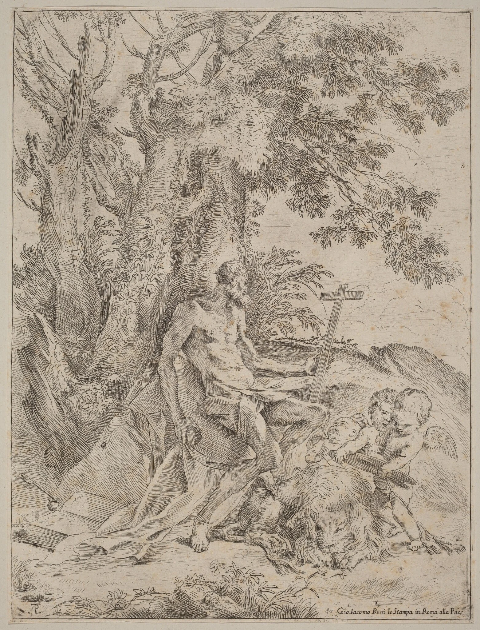 Saint Jerome, by Pietro Testa, ink, 1634