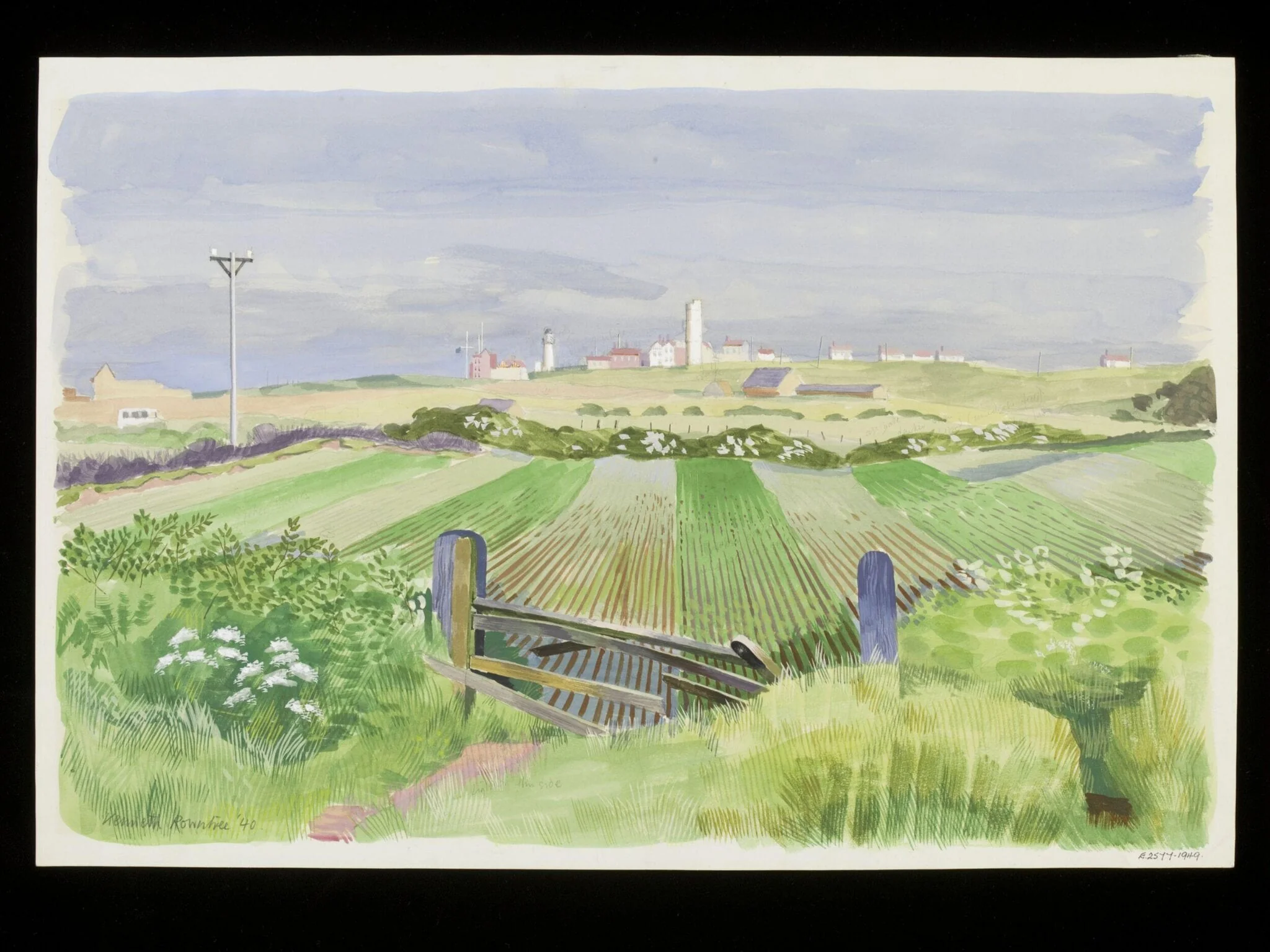 View across the fields of the old and new Lighthouses and signal station, Flamborough