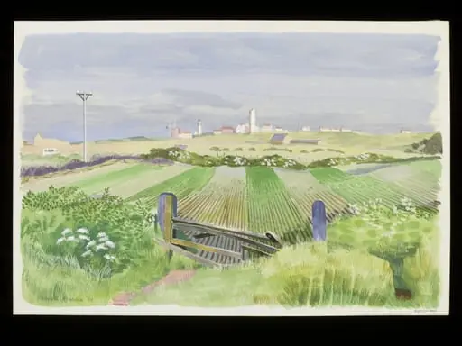 View across the fields of the old and new Lighthouses and signal station, Flamborough