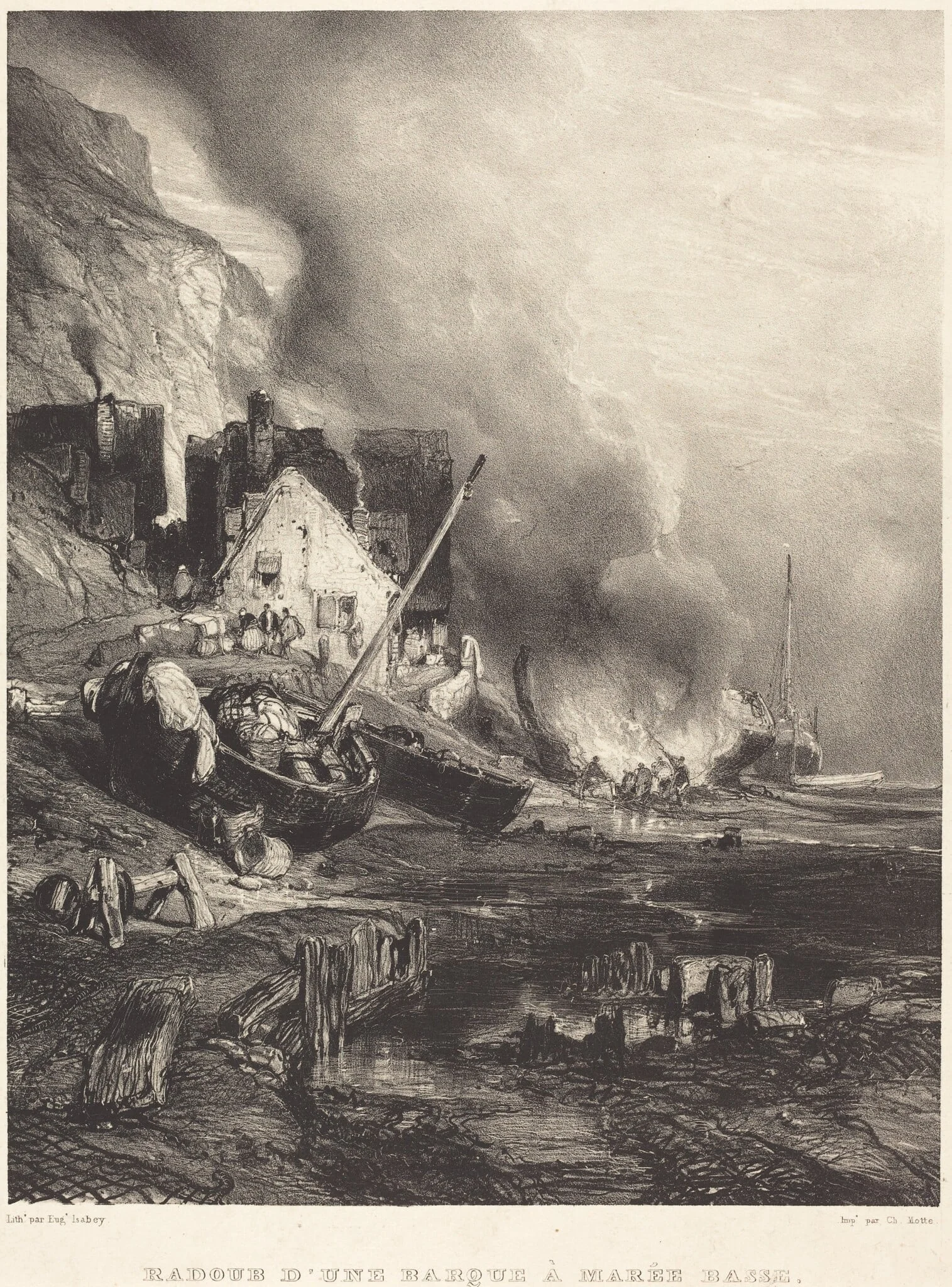 Radoub d'une barque à Marée Basse, by Eugène Isabey, ink, 1833