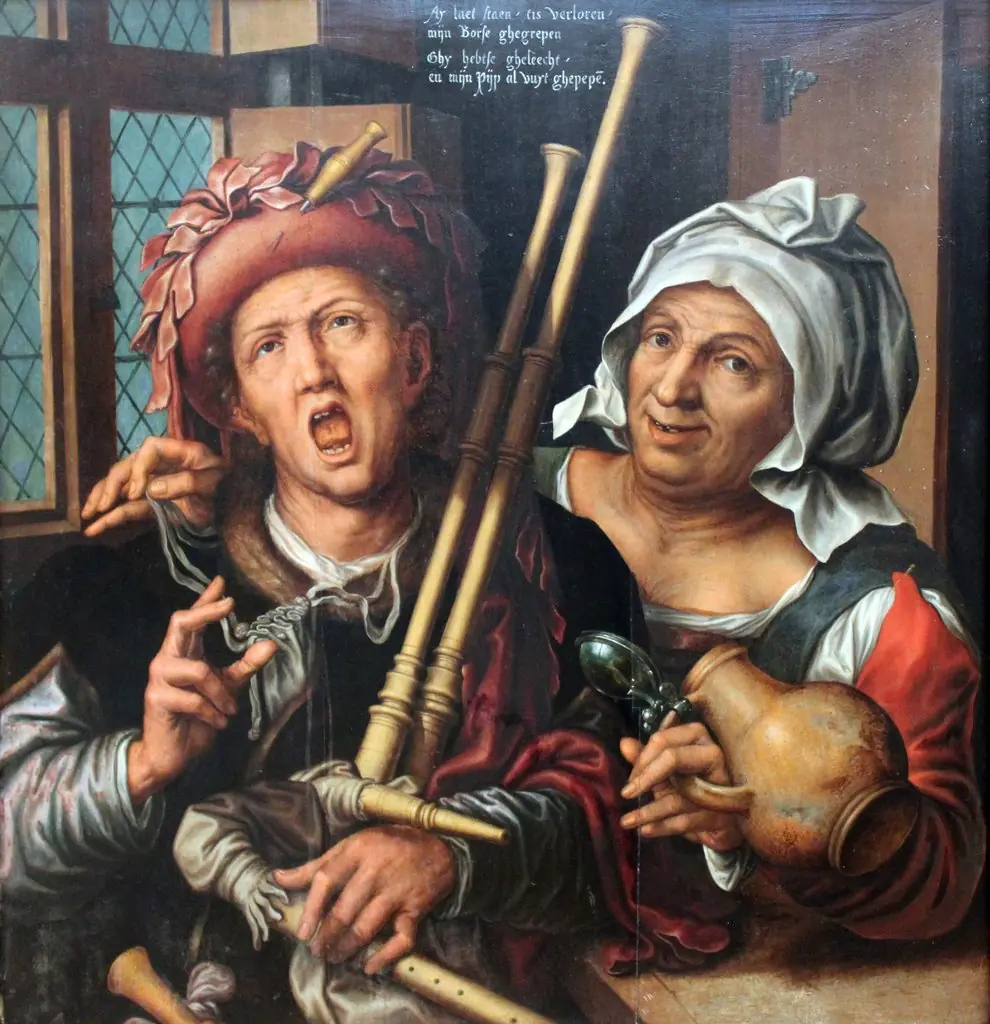 Bagpipeplayer and a woman with a jar