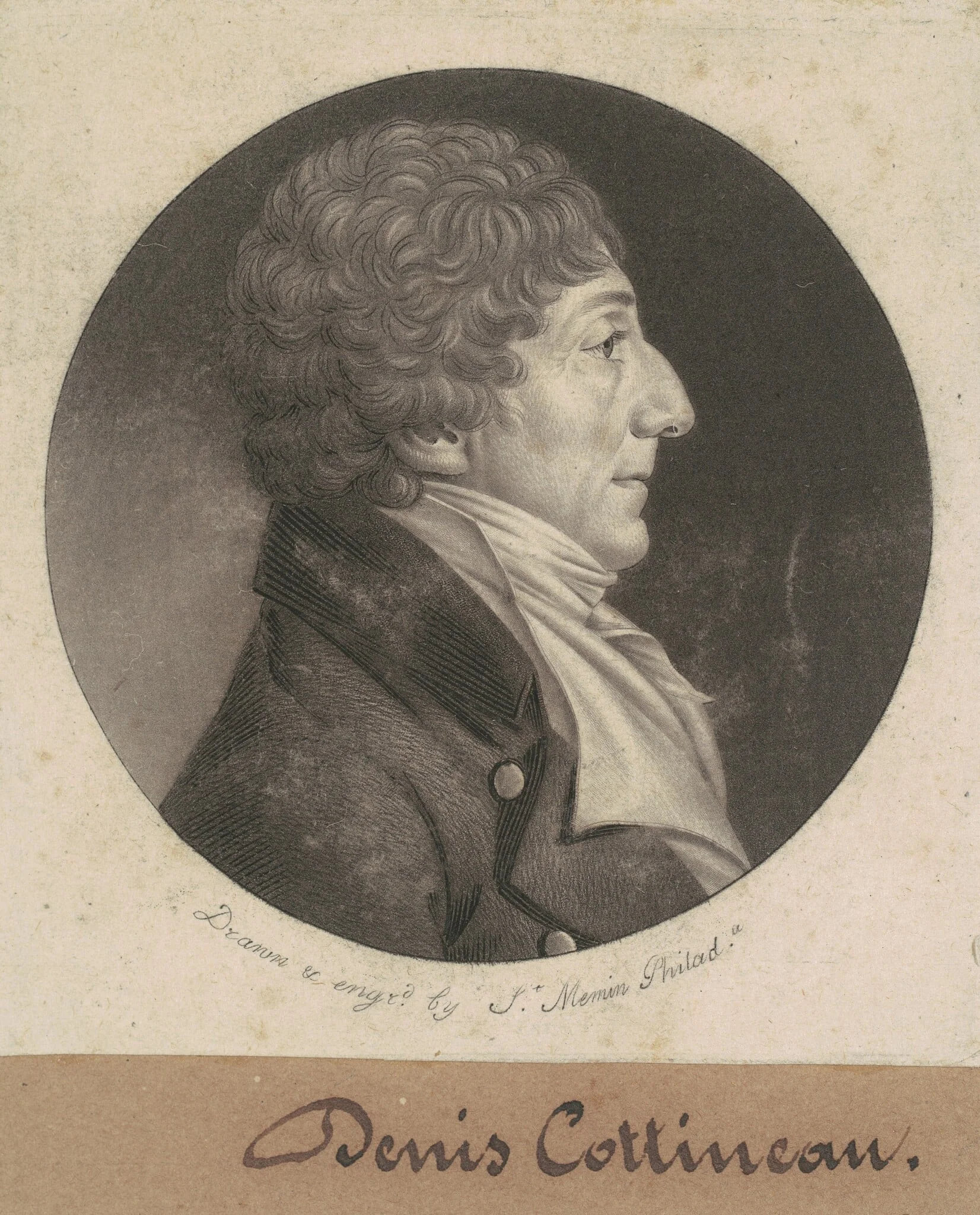 Dennis Nicholas Cottineau, by Charles Balthazar Julien Févret de Saint-Mémin, ink, 1807