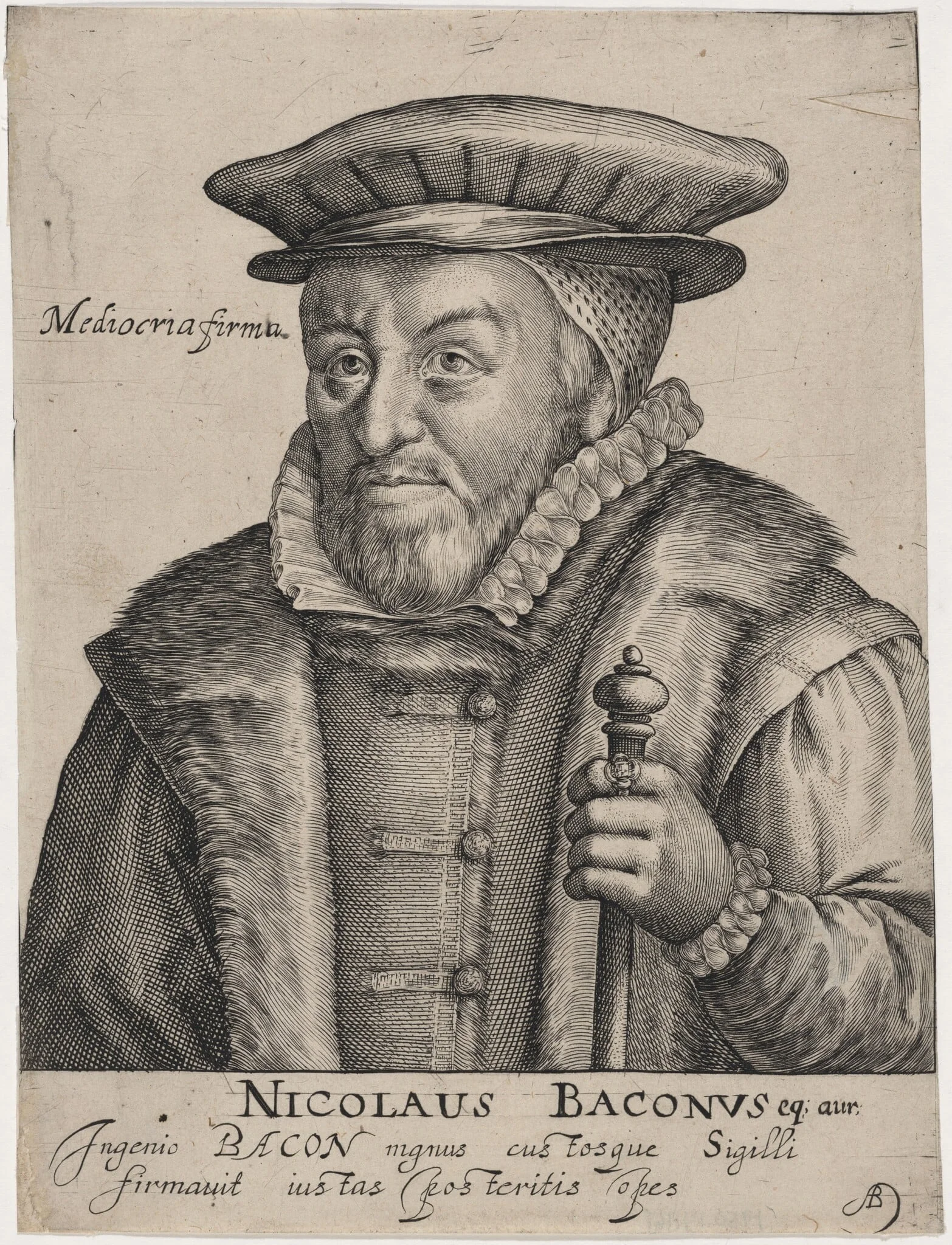 Sir Nicholas Bacon, Lord Keeper, by Willem de Passe, ink, 1620