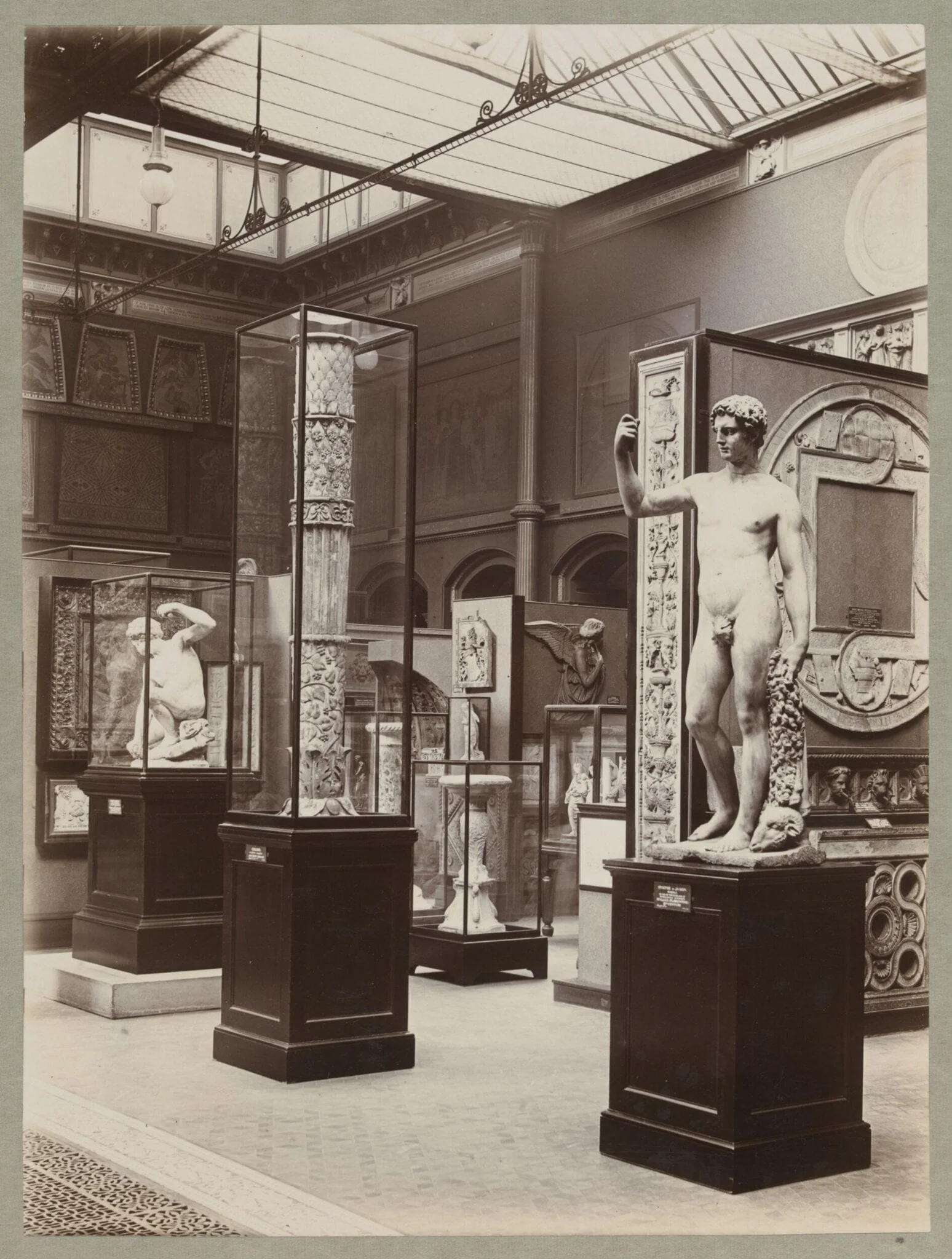 South Kensington Museum, Interior of North Court showing marble statues including statue of Jason and Narcissus