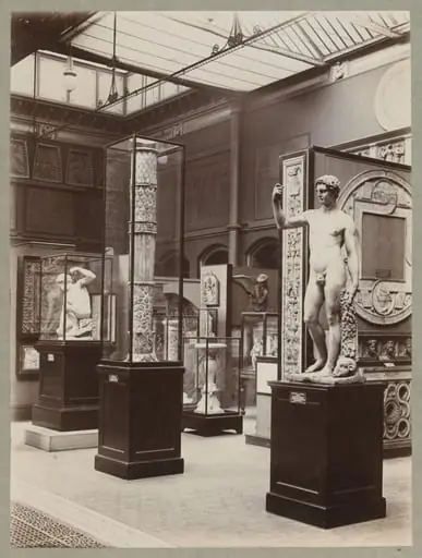 South Kensington Museum, Interior of North Court showing marble statues including statue of Jason and Narcissus