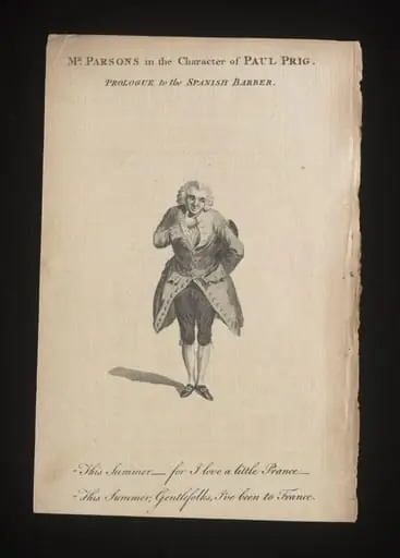 Mr Parsons in the character of Paul Prig