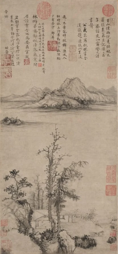 A Scholar's Retreat amid Autumn Trees, by Wang Fu, unspecified, 1403