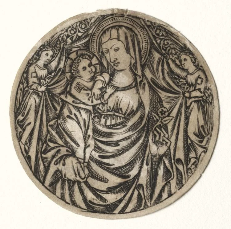Virgin and Child with Two Angels, by Unknown, 1404