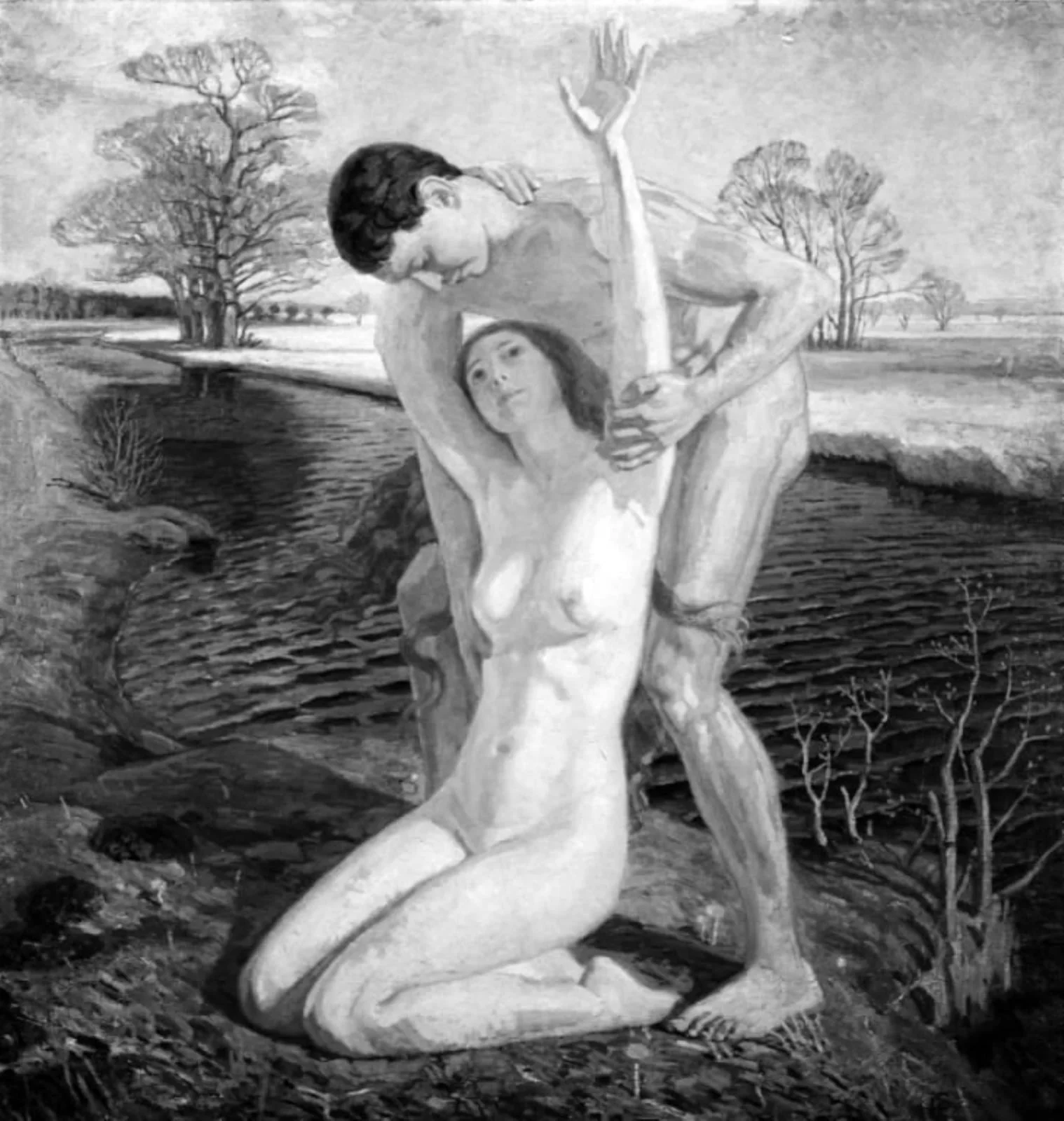 April. A Young Couple in a Landscape, by Unknown, unspecified, 1908