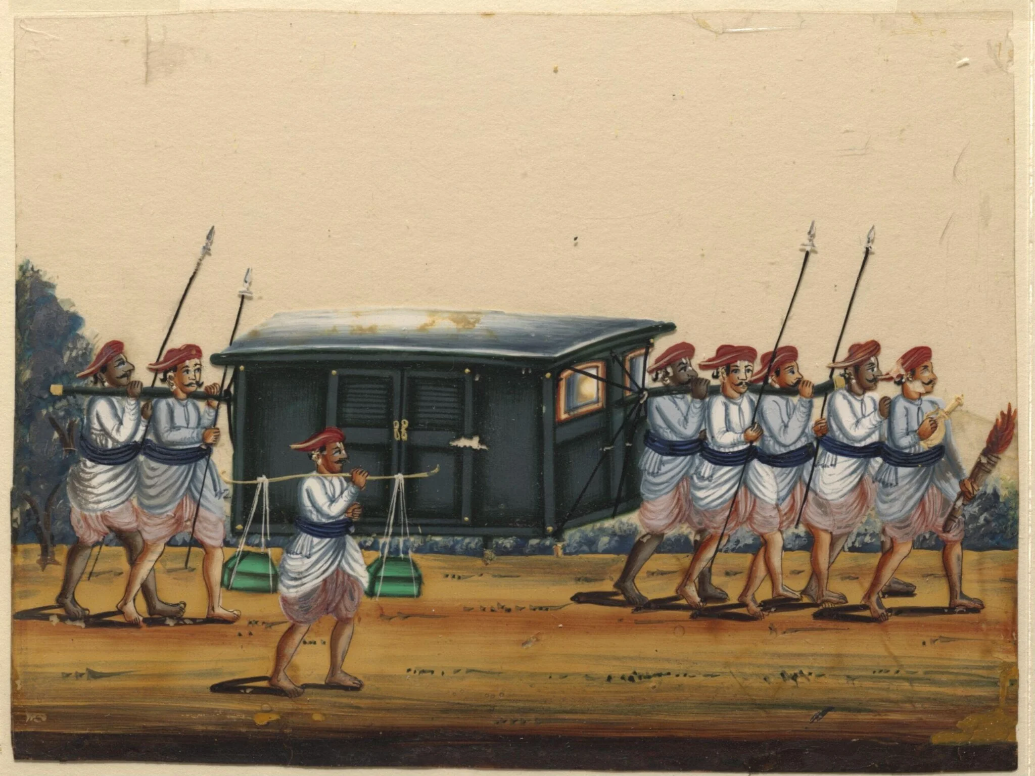 A palanquin with six carriers, by Unknown, paint, 1860