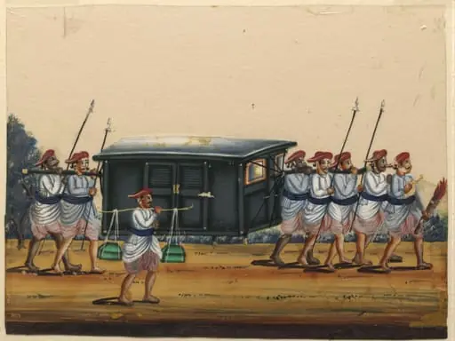 A palanquin with six carriers