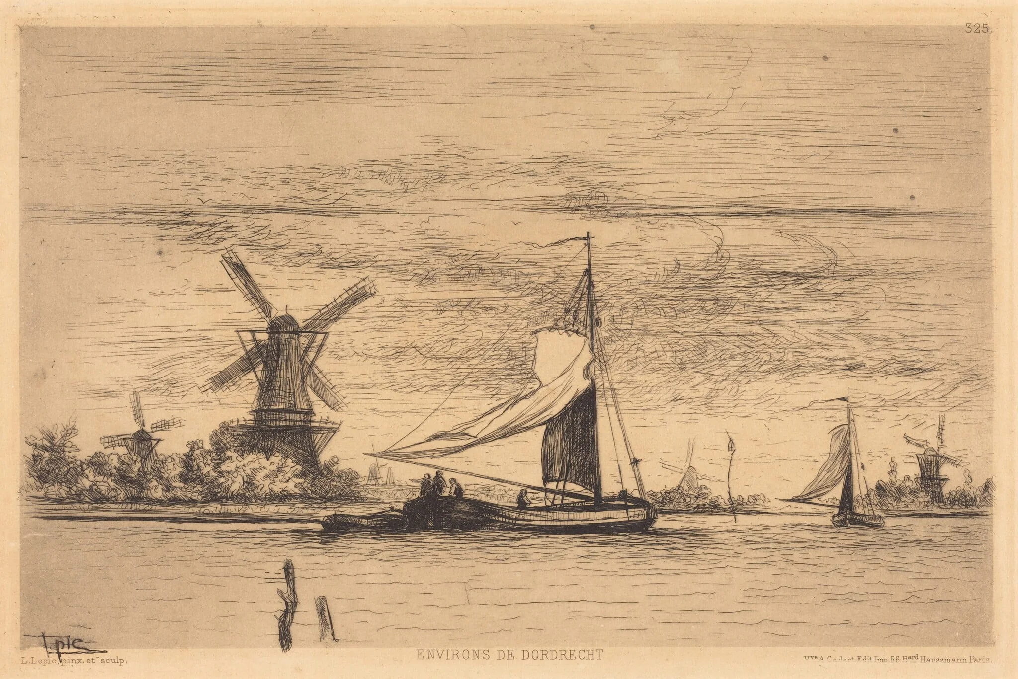Environs de Dordrecht, by Vicomte Ludovic Lepic, ink, 1870