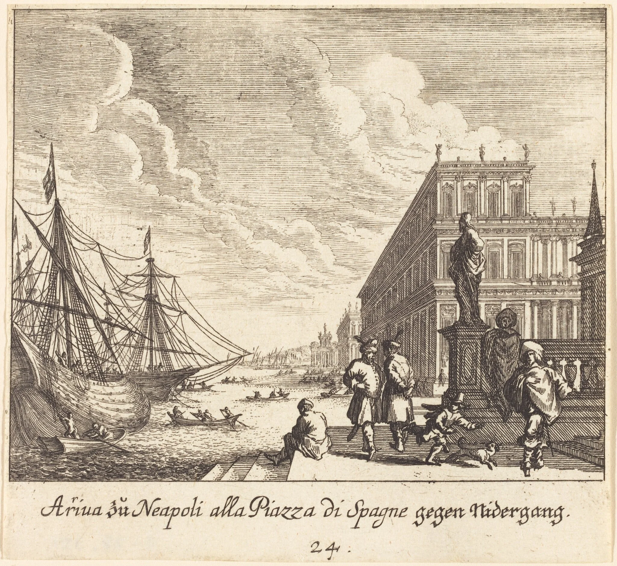 Palazzo di Spagna, Naples, by Melchior Küsel, ink, 1681