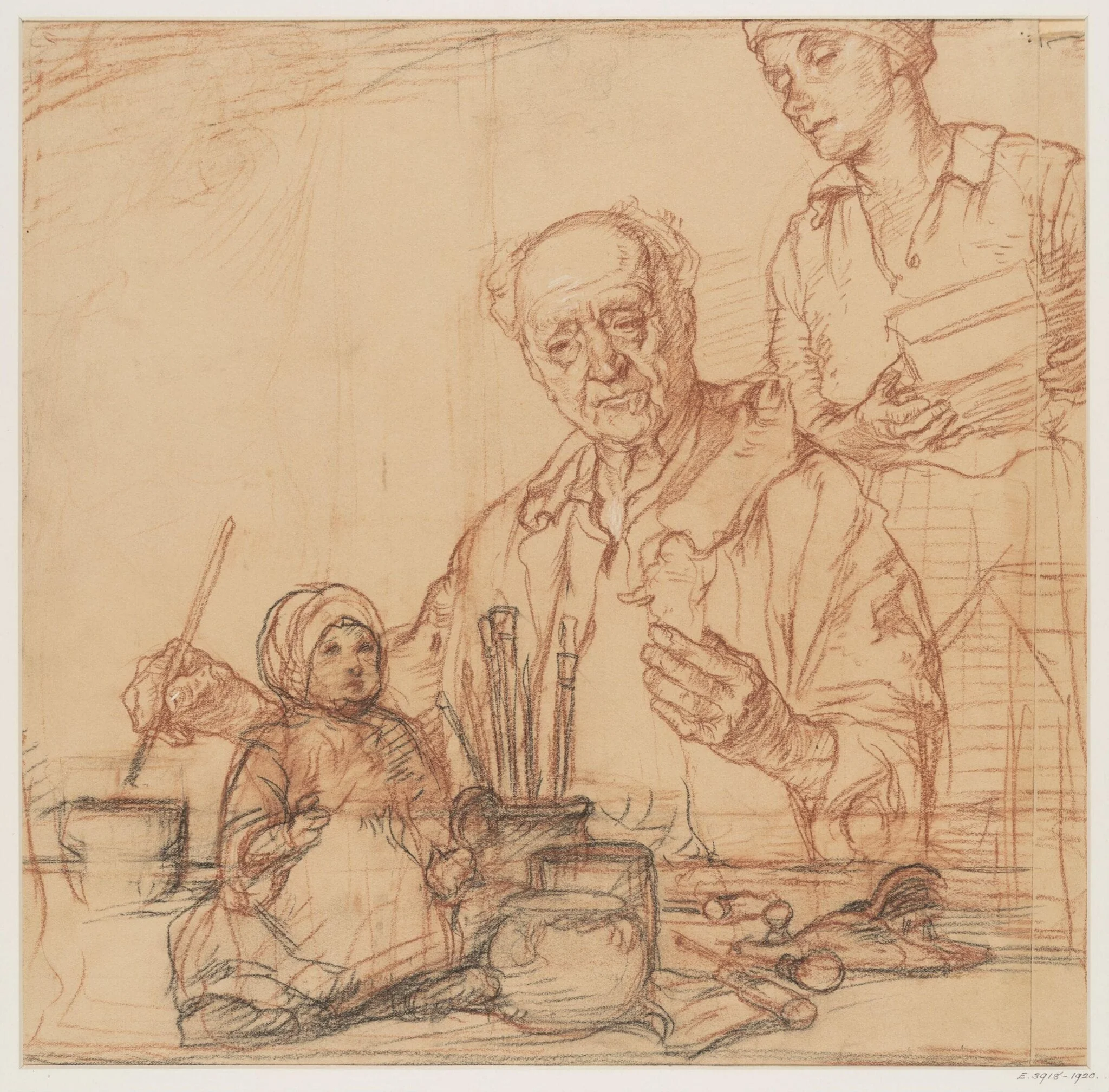 Study for a painting entitled 'The Doll's Hospital', by Elijah Albert Cox, 1920