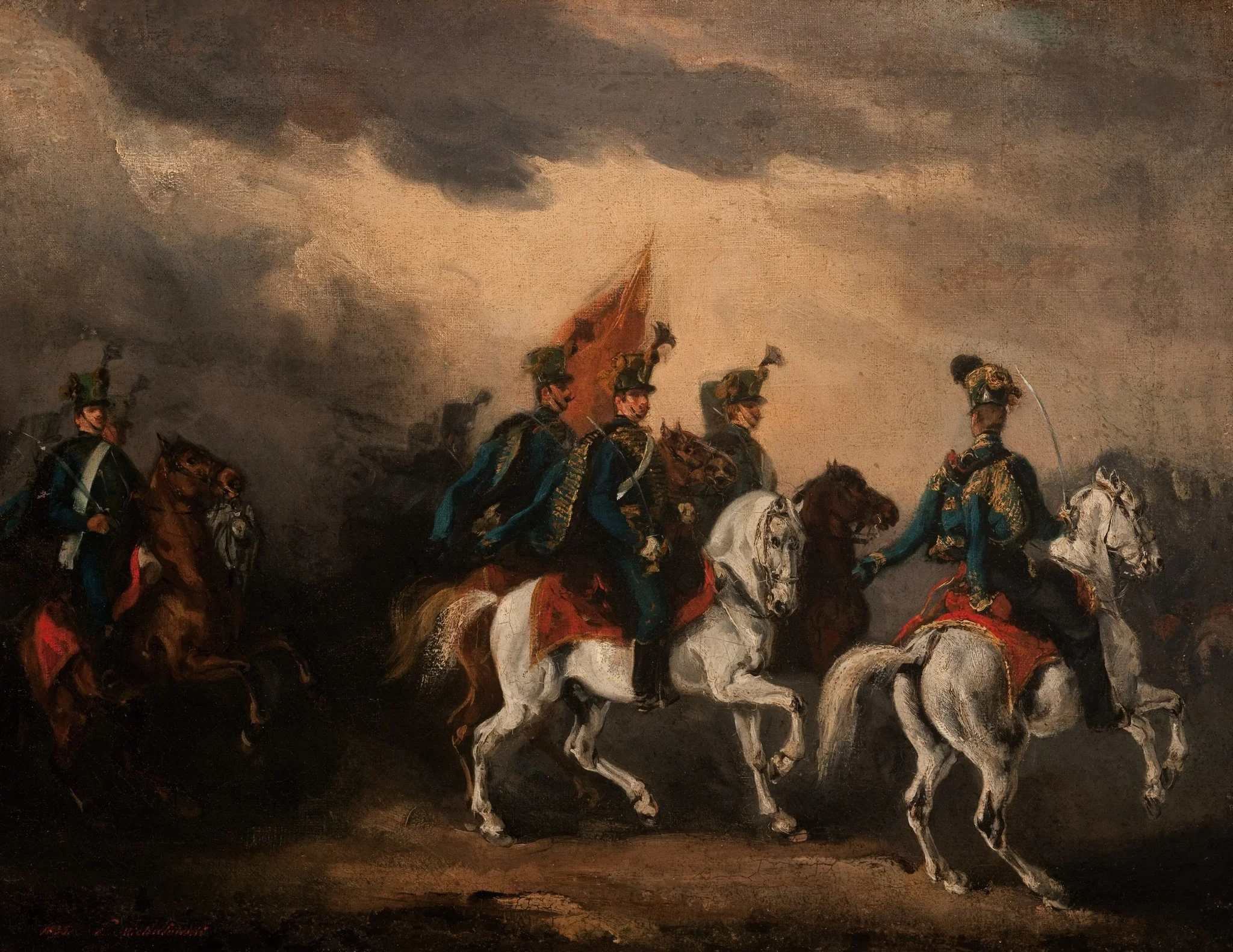 Blue Hussars, by Piotr Michałowski, oil, 1836