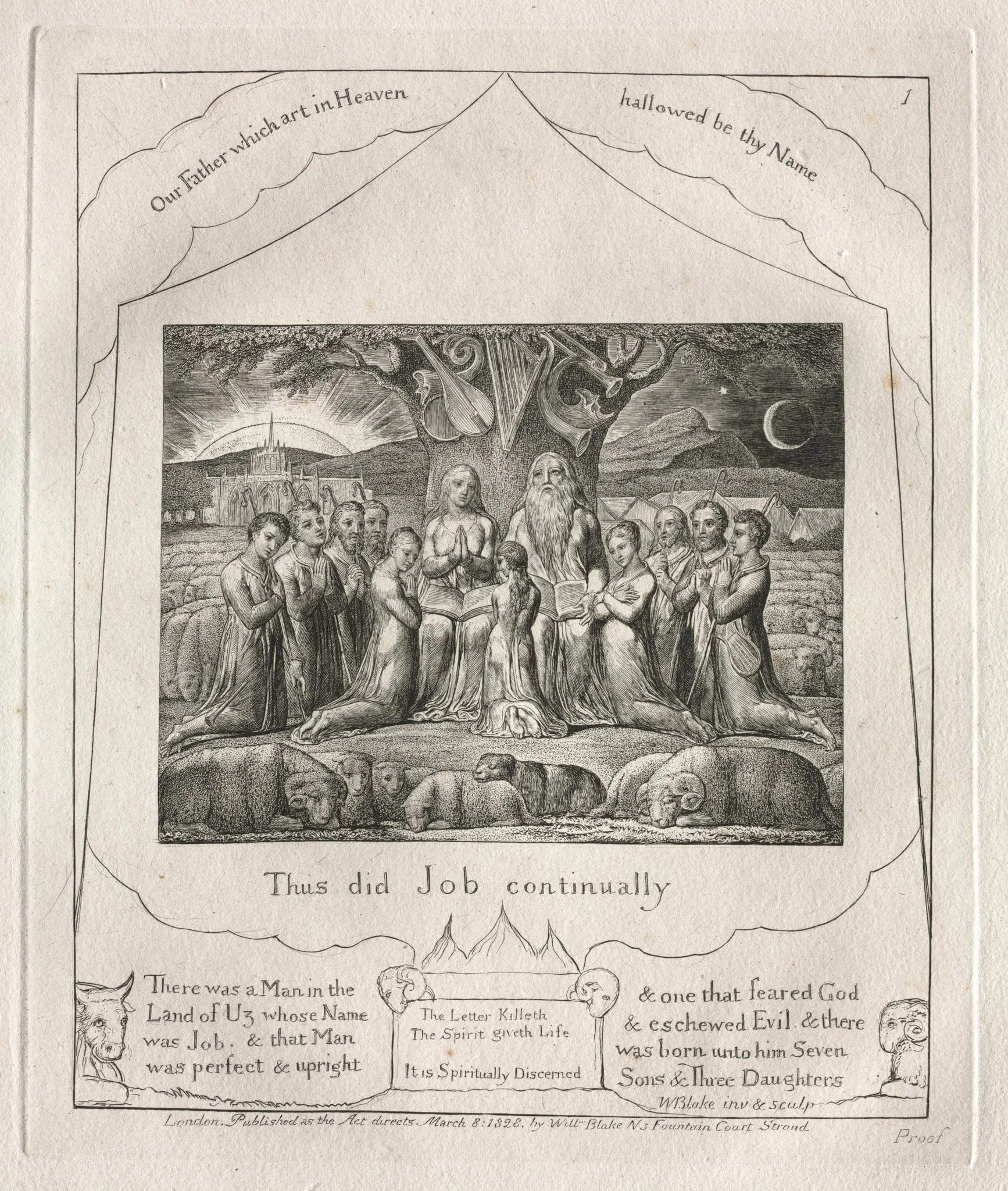 The Book of Job:  Pl. 1, Thus did Job continually, by William Blake, 1825