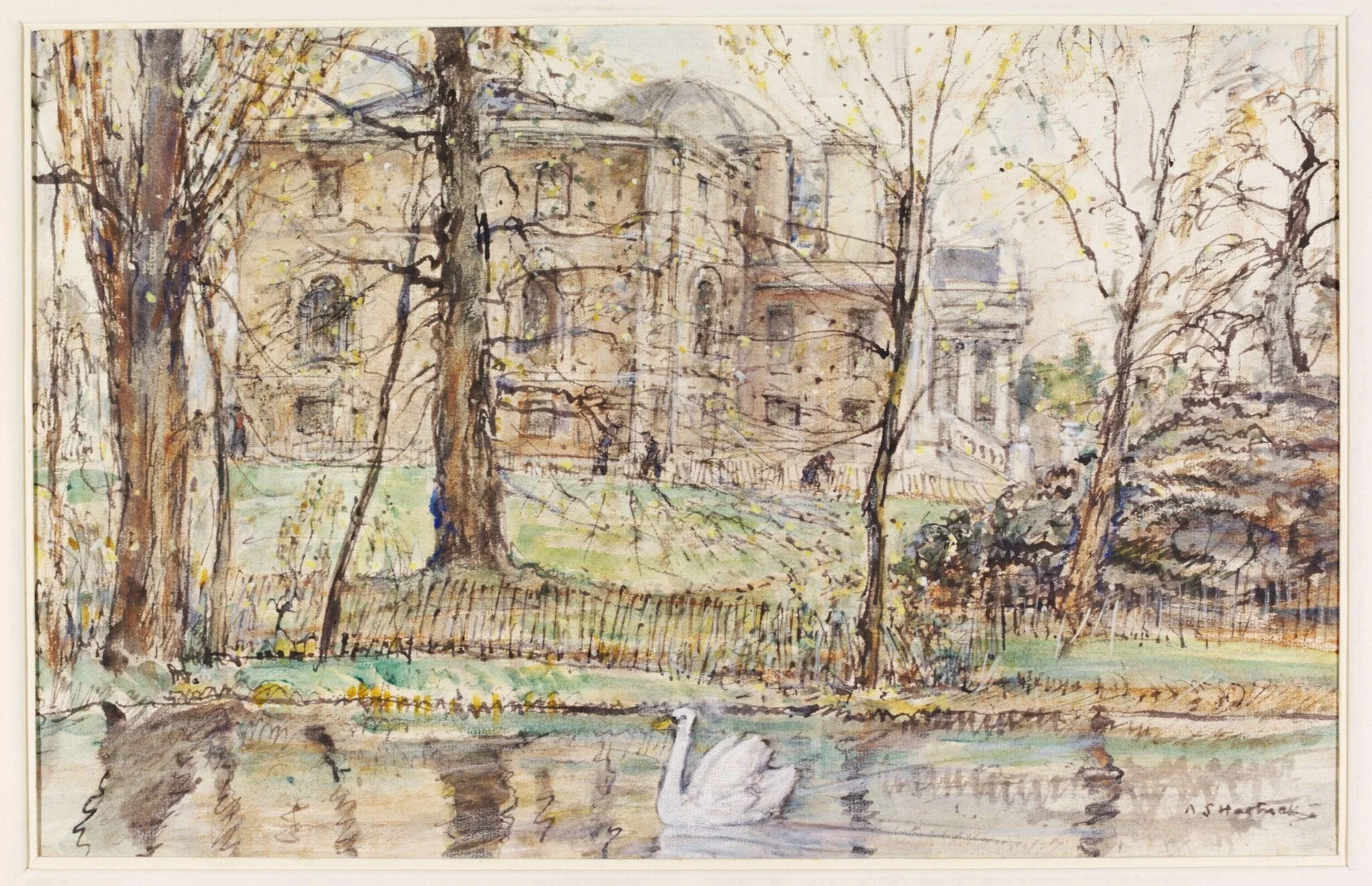 Chiswick House, from the Lake, by Archibald Standish Hartrick, watercolor, 1940