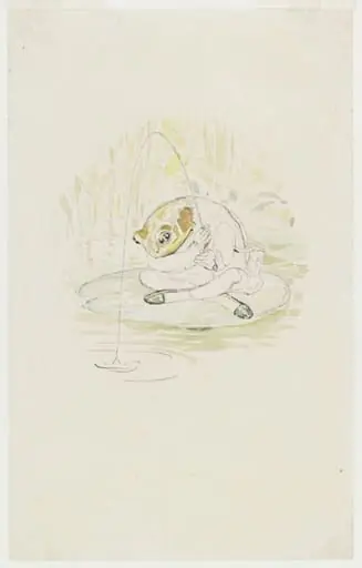 Jeremy Fisher sitting fishing on a waterlily leaf: preparatory drawing for The tale of Mr. Jeremy Fisher