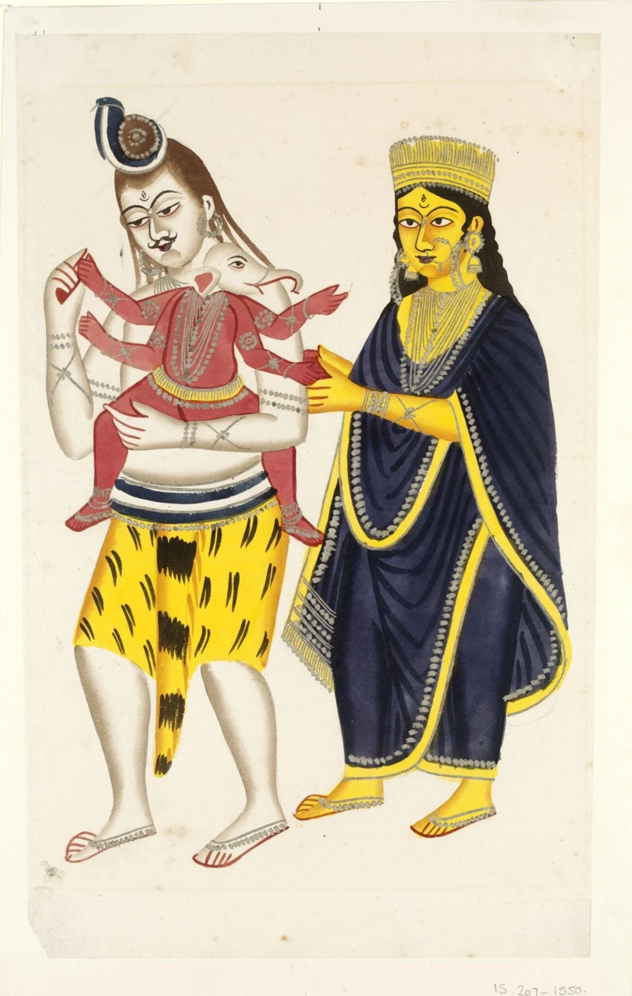 Shiva, Parvati and Ganesha, by Unknown, paint, 1830