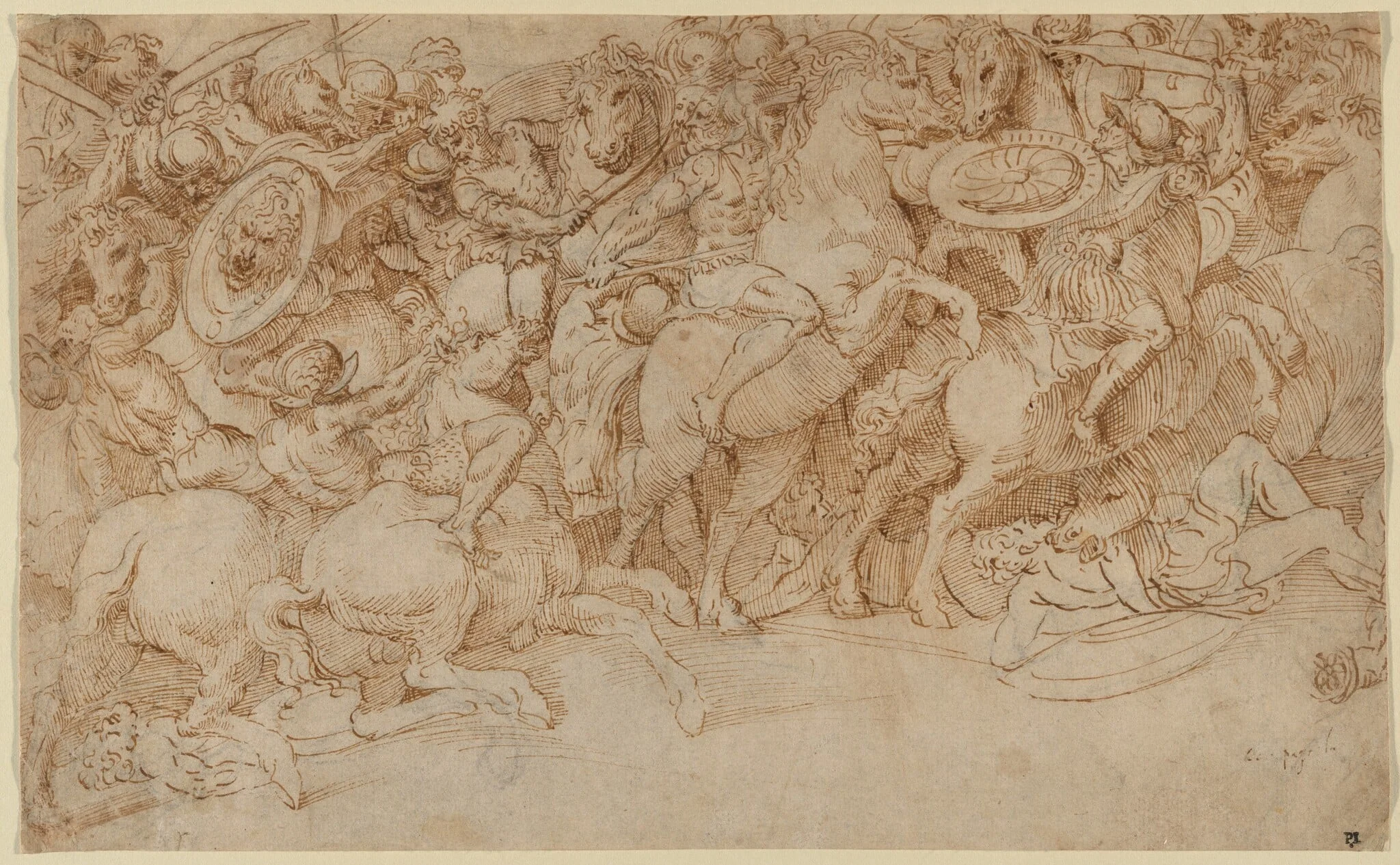 A Battle on Horseback, by Domenico Campagnola, chalk, 1514