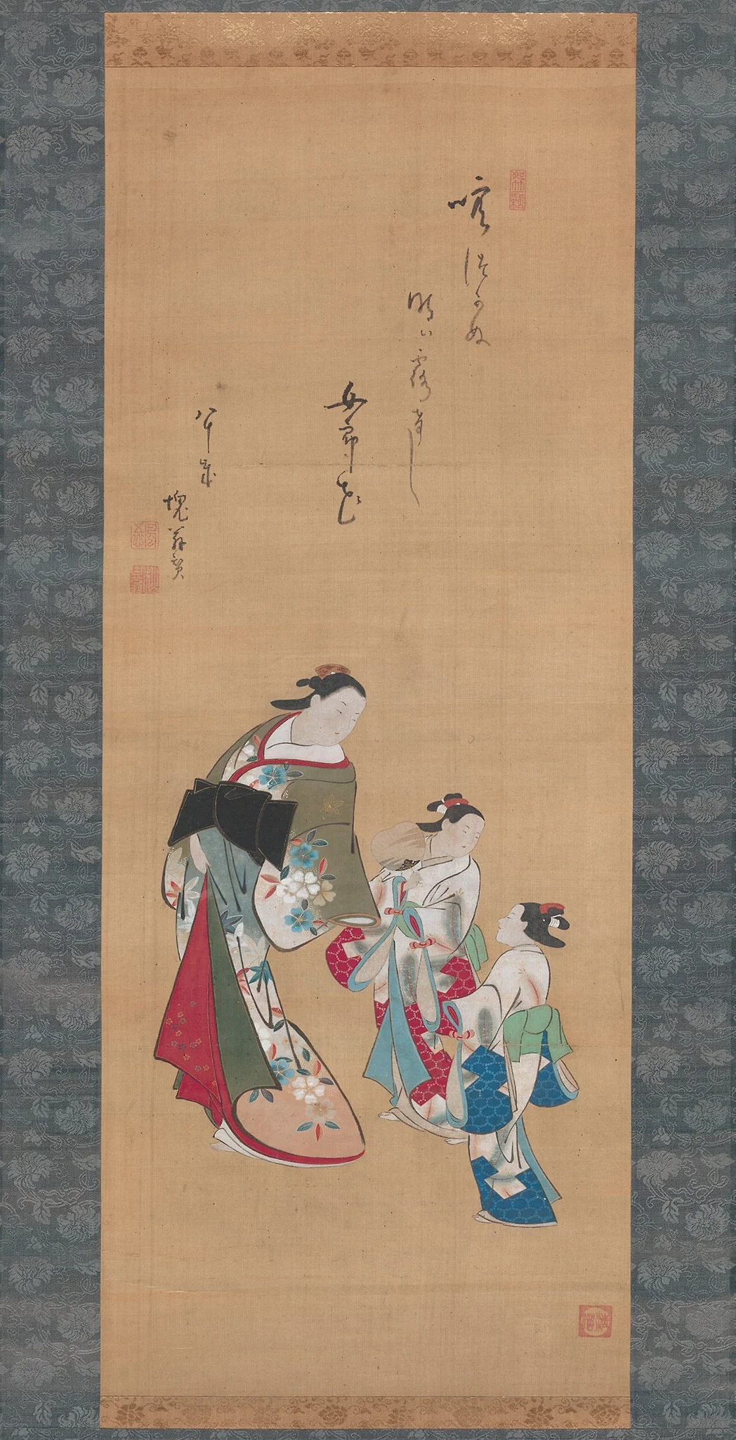 Courtesan and Two Attendants, by Torii Kiyonobu, unspecified, 1705