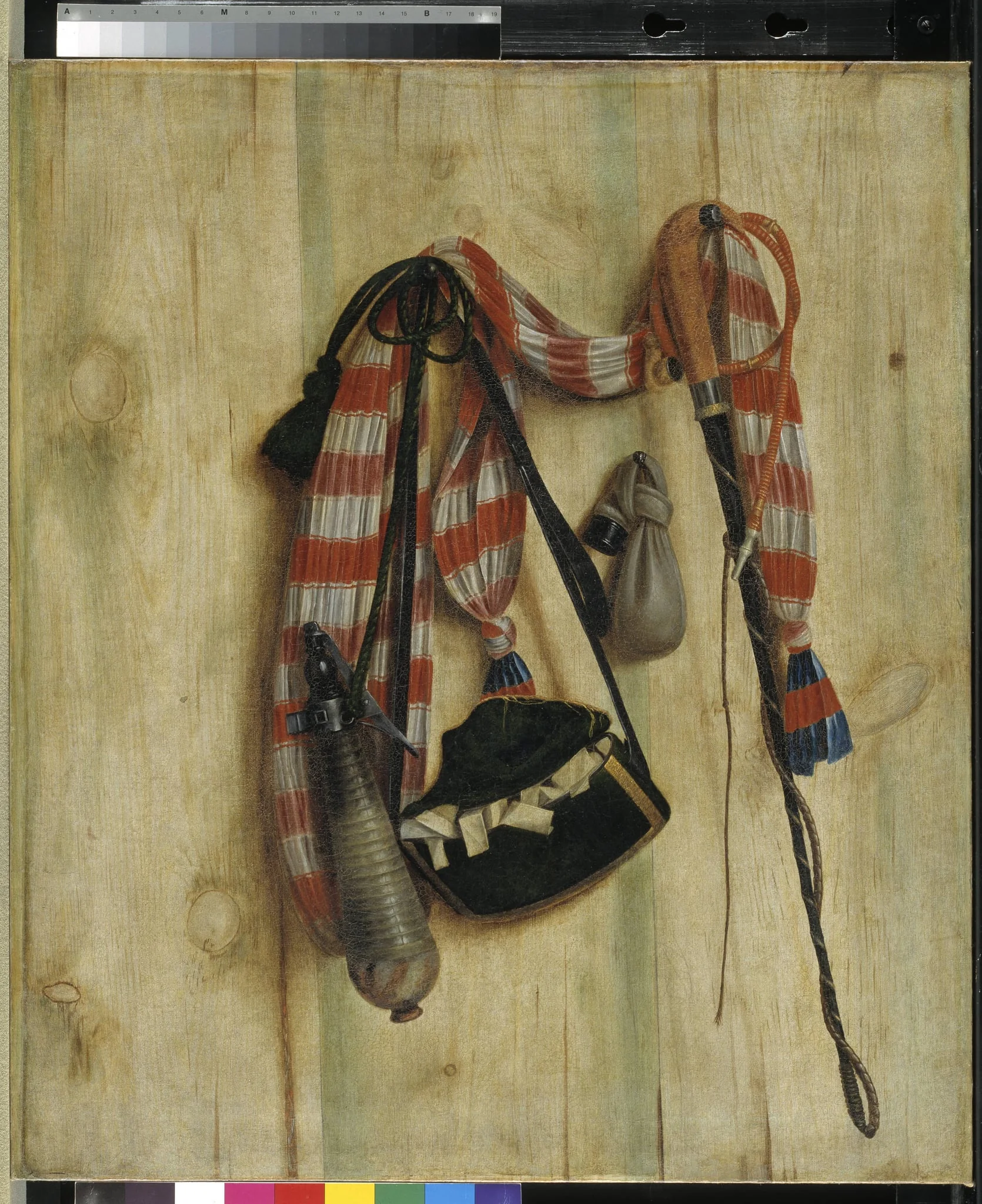 Trompe l'Oeil with Riding Whip and Letter Bag, by Unknown, 1672