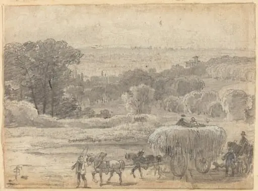 An Evening Landscape with a Hay Wagon