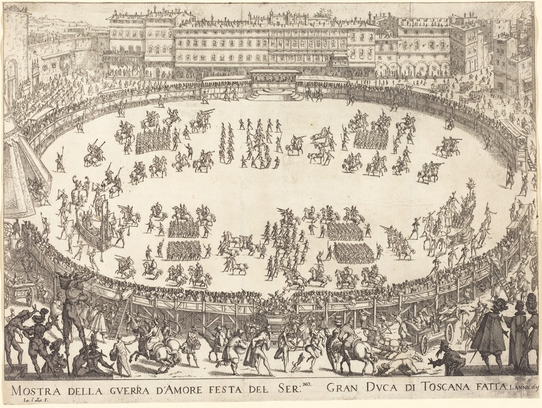 Parade in the Amphitheater, by Jacques Callot, ink, 1616