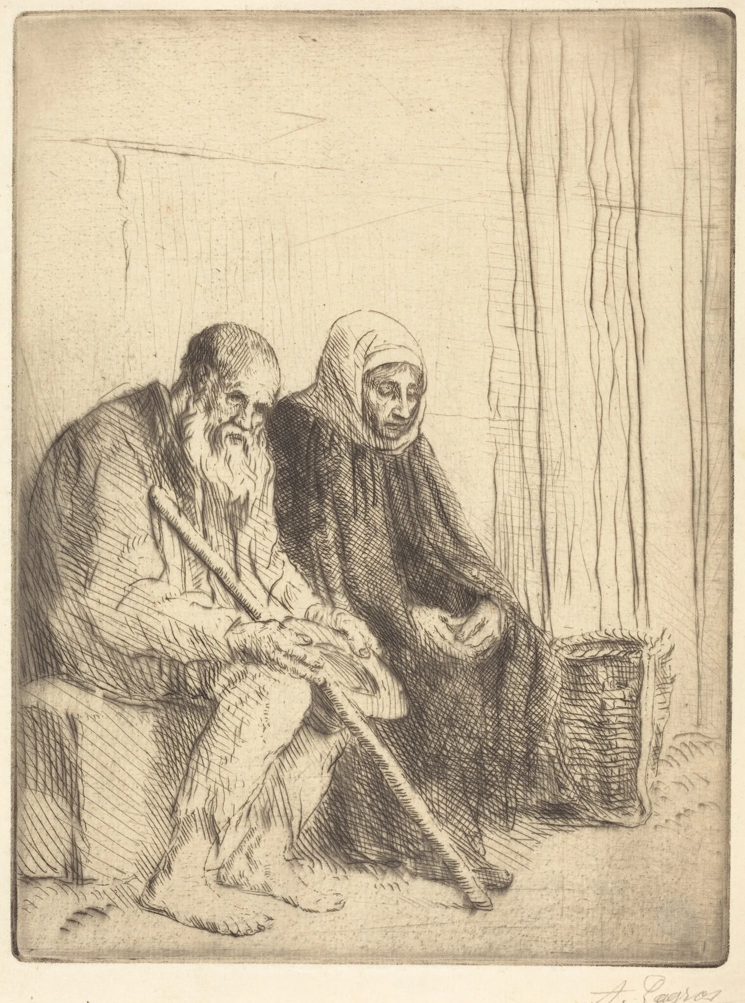 Two Beggars (Les deux mendiants), by Alphonse Legros, ink, 1874