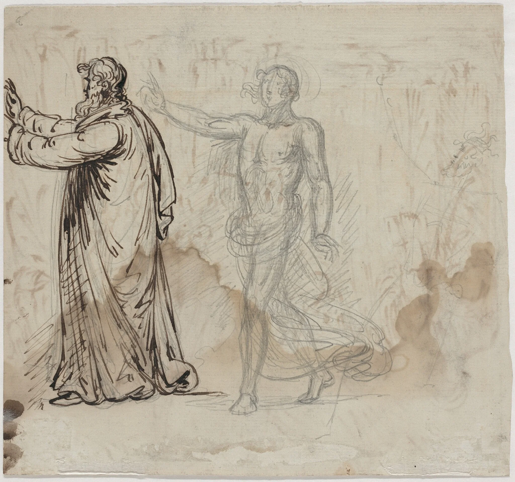 Three Figures [verso], by Mather Brown, graphite, 1785