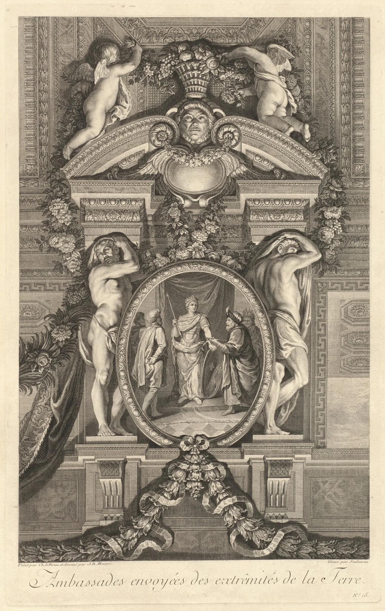 Ambassades envoyées des extrêmités de la Terre (Embassies Sent from the Extremities of the Globe) [pl. 15], by Jean-Baptiste Massé, ink, 1752