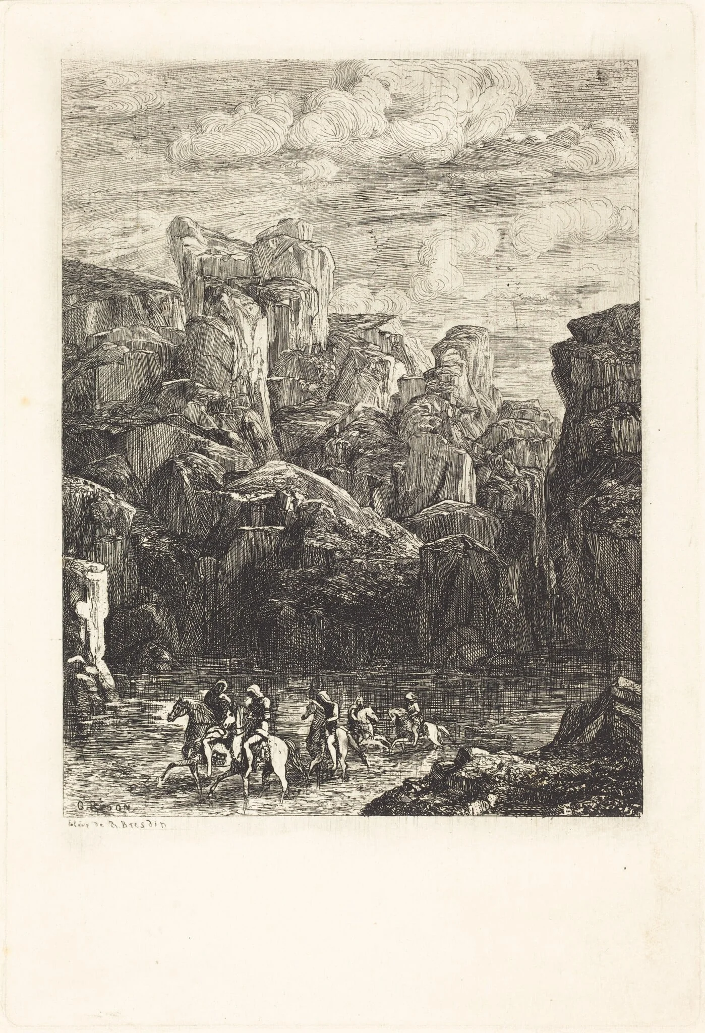 Le Gue (The Ford), by Odilon Redon, ink, 1865
